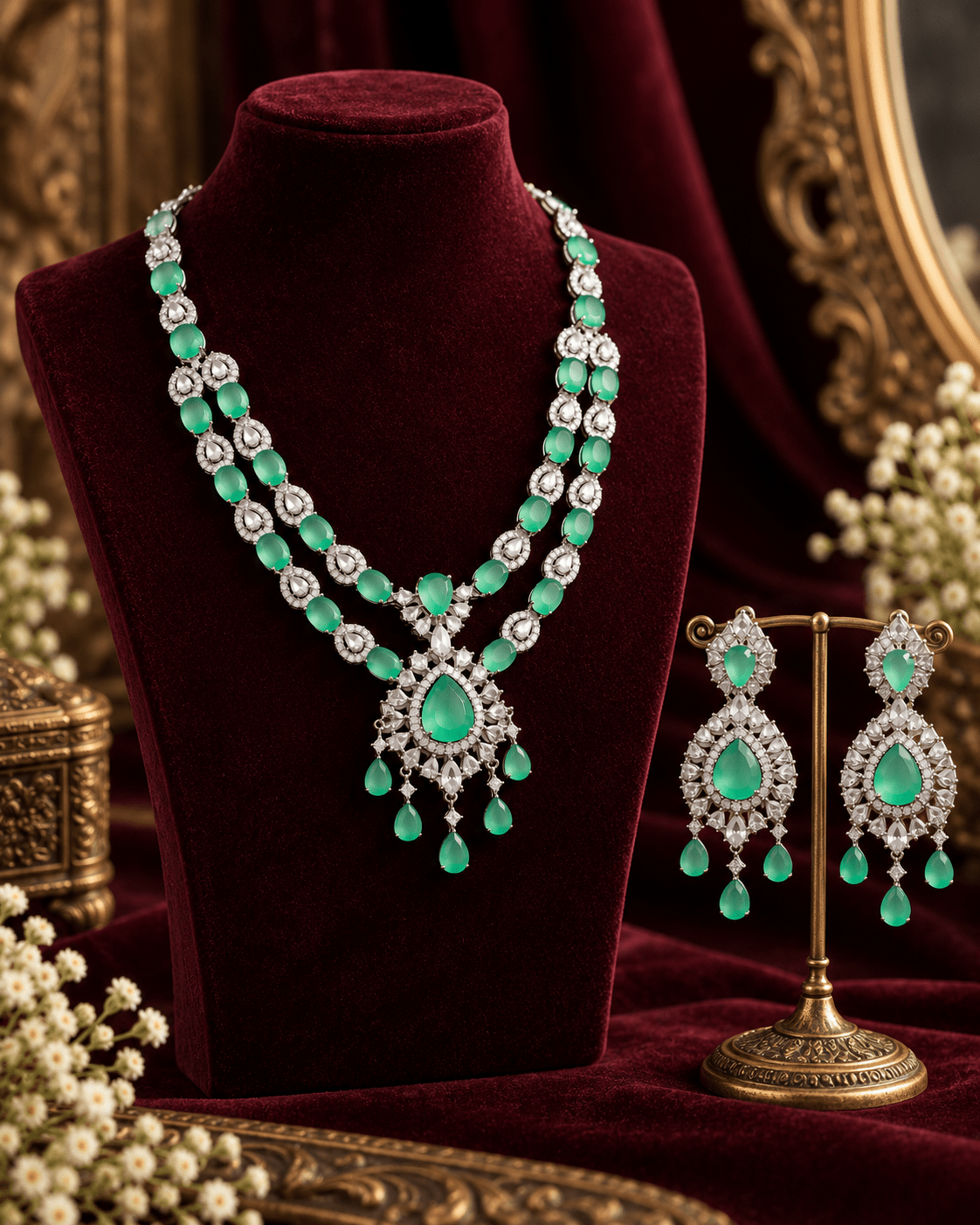 Emerald Starburst Two-Strand Necklace Set - Maxiblink