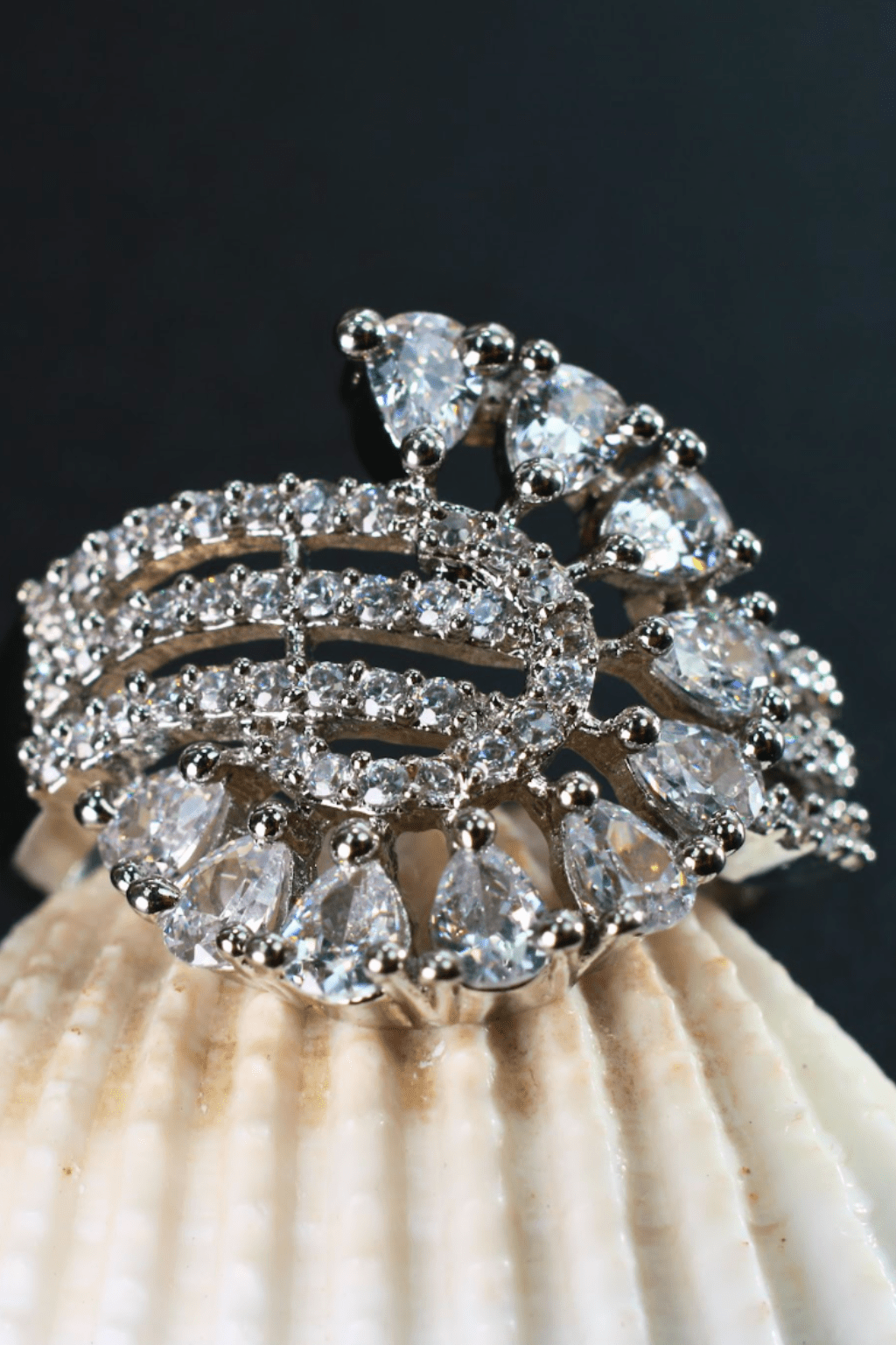 Fan - Shaped CZ Cocktail Ring - Maxiblink