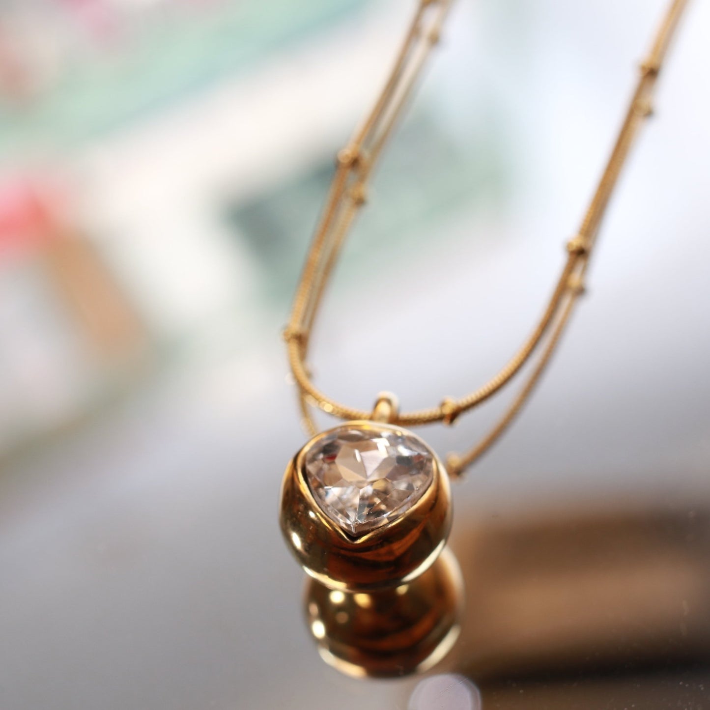 Gold Dome Faceted Crystal Ball Pendant Necklace | Anti - Tarnish - Maxiblink