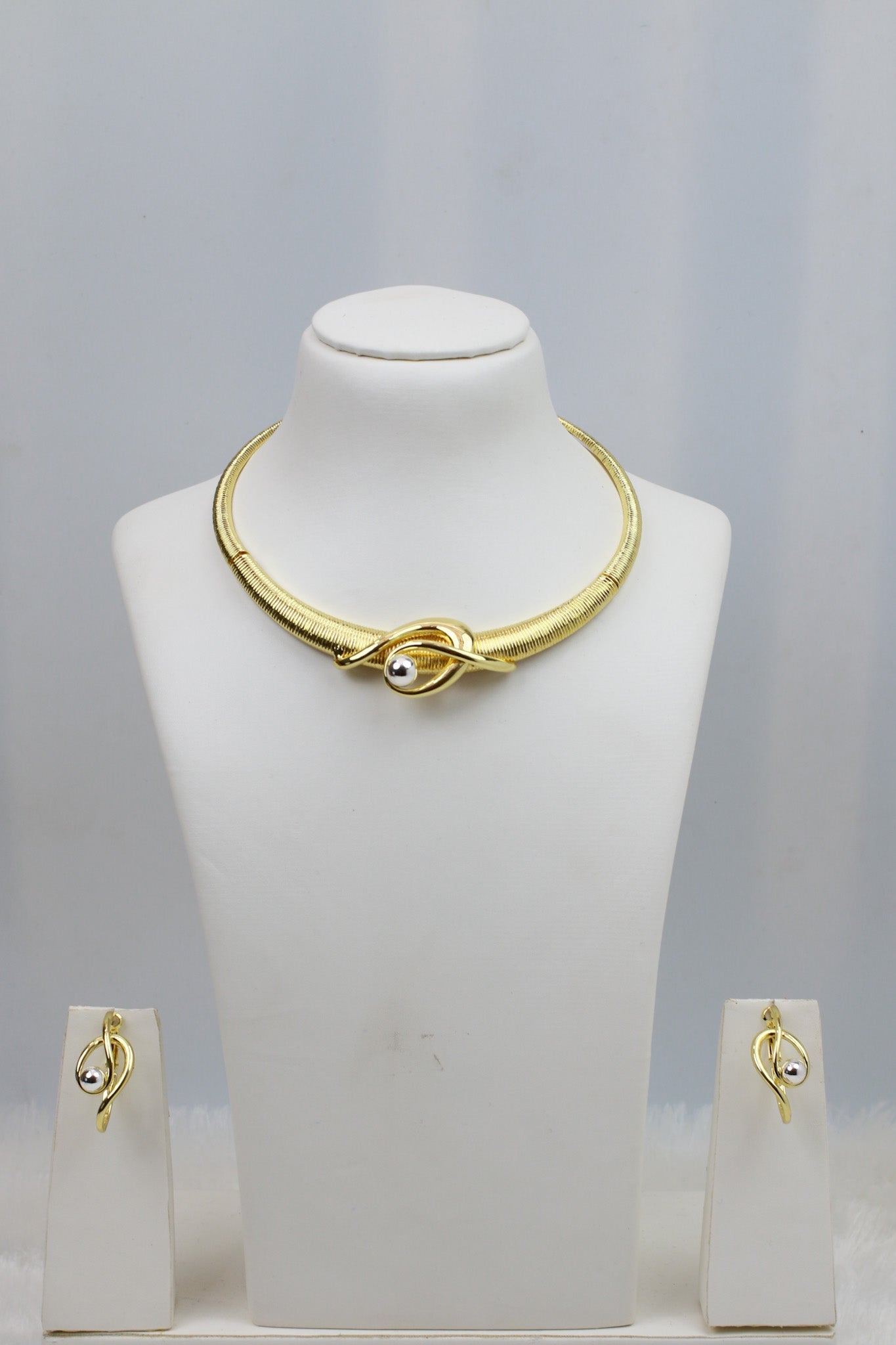 Gold Plated Minimal Knot Choker Set with Silver Bead Center | Anti‑Tarnish - Maxiblink