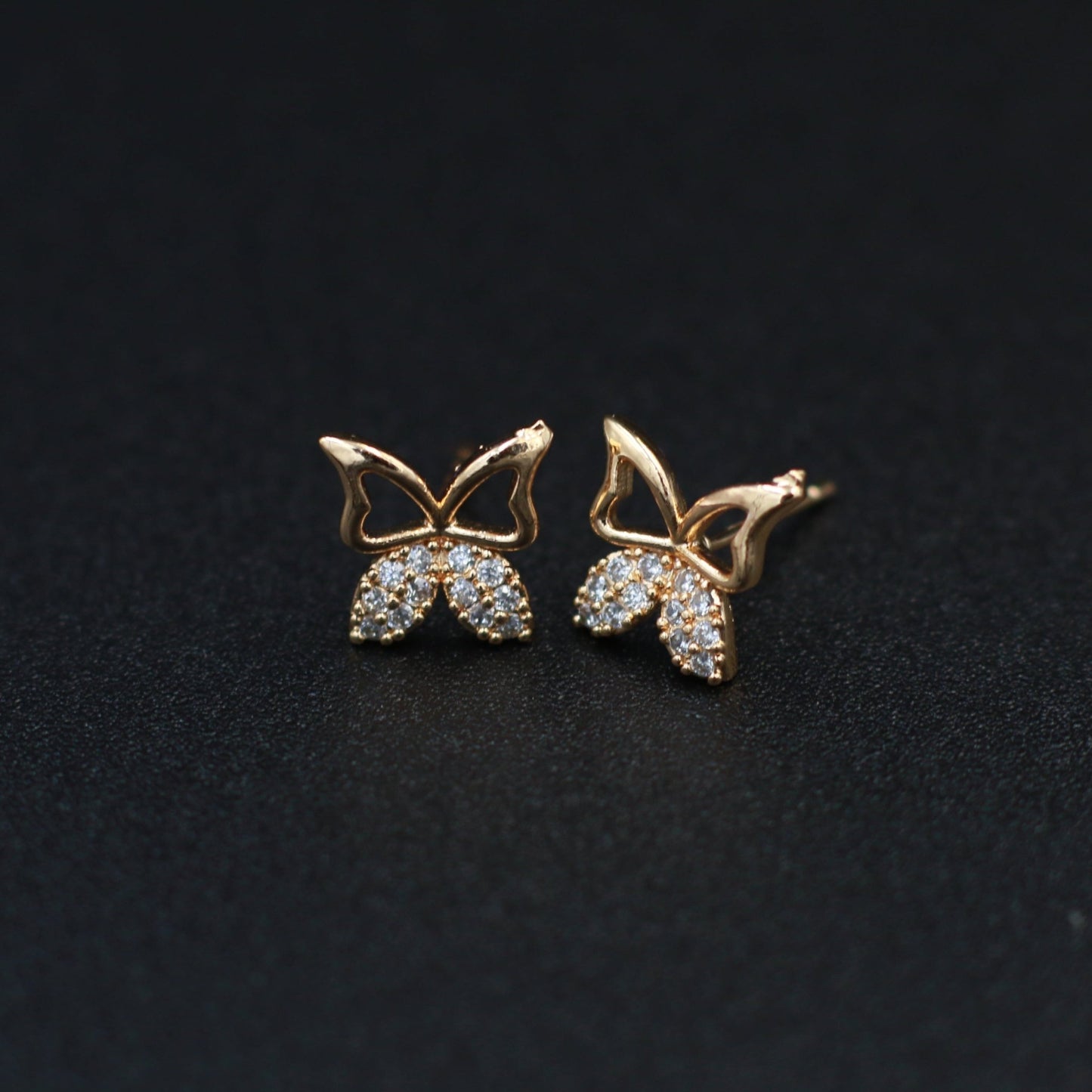 Gold - Tone Butterfly Stud Earrings with Crystal - Encrusted Wings - Maxiblink