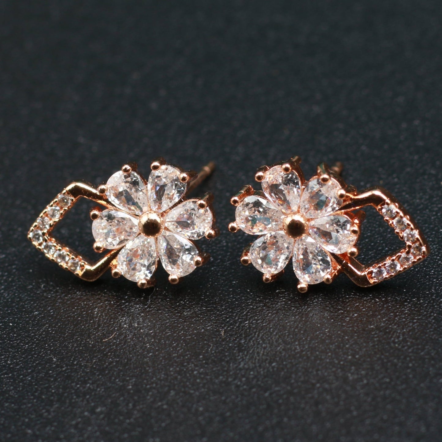 Gold - Tone Floral Sparkle Stud Earrings with Crystal Petals | Anti - Tarnish - Maxiblink