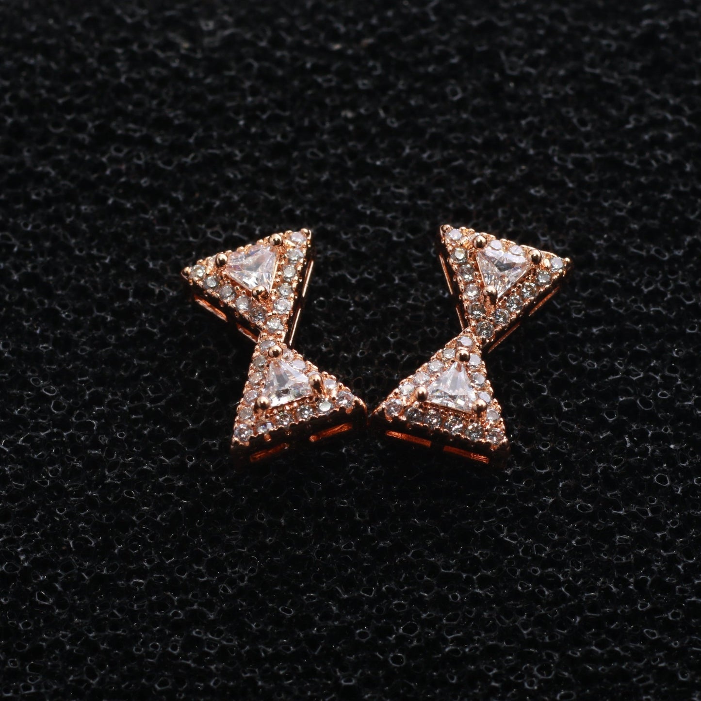 Gold - Tone Triangle Crystal Bow Stud Earrings | Geometric Anti - Tarnish - Maxiblink