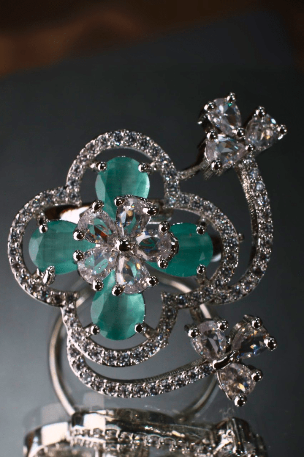 Green Floral Butterfly Adjustable Ring - Maxiblink
