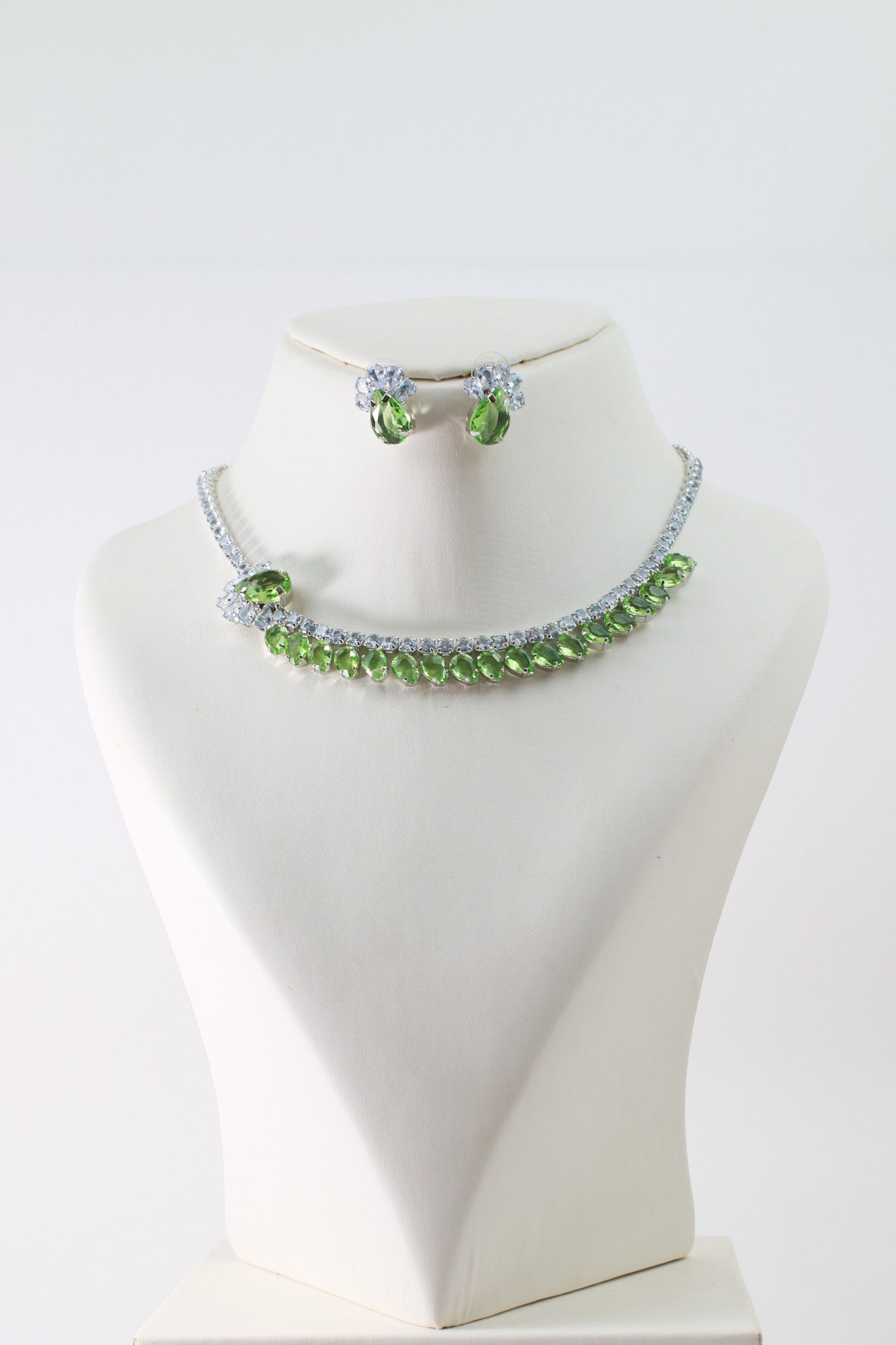 Green Korean Glass Stone Necklace Set | Premium Festive Jewellery - Maxiblink