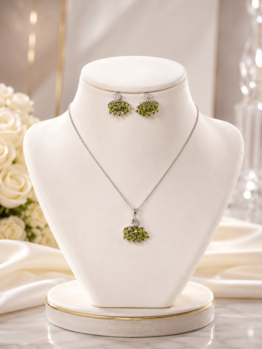 Green Peacock Crystal Pendant Set - Maxiblink