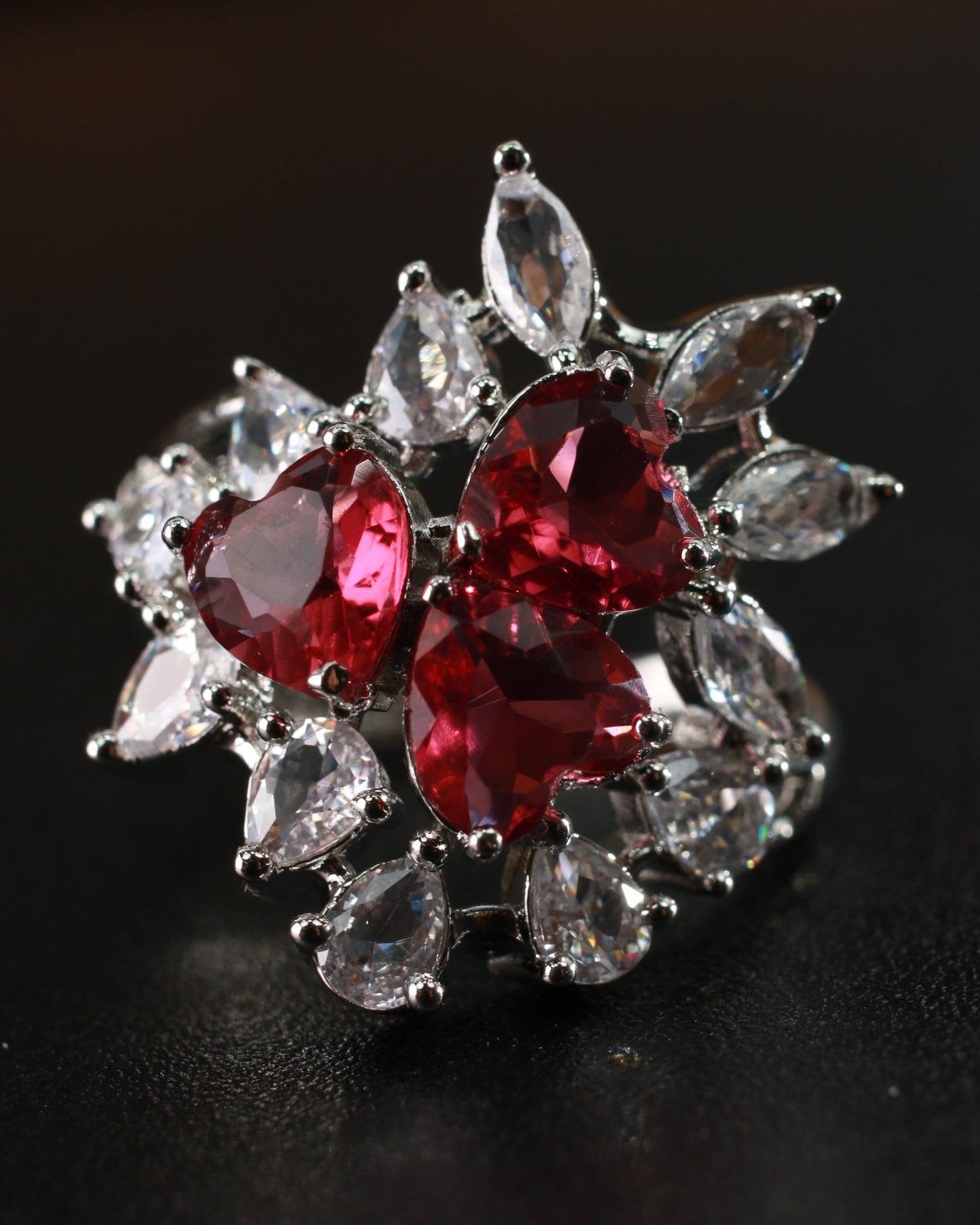Heart Cluster Ruby Ring with Diamond Accents - Maxiblink