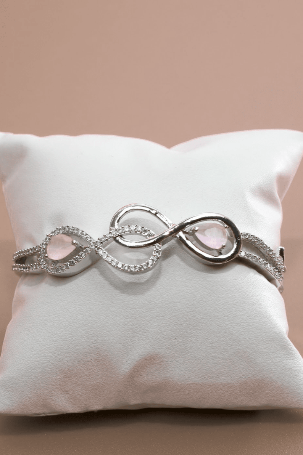 Infinity Curve Silver Bracelet with Soft Pink Stones - Maxiblink