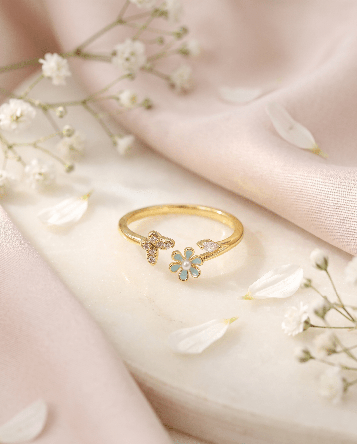 Mint Enamel Flower & Butterfly Ring - Maxiblink