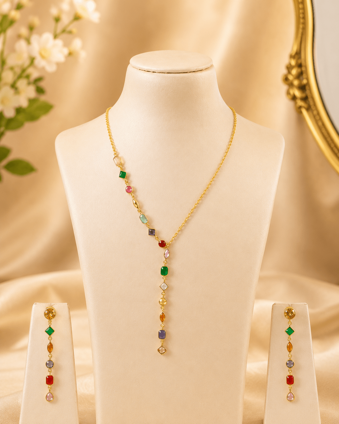 Multicolour Navratna Lariat Pendant Set - Maxiblink