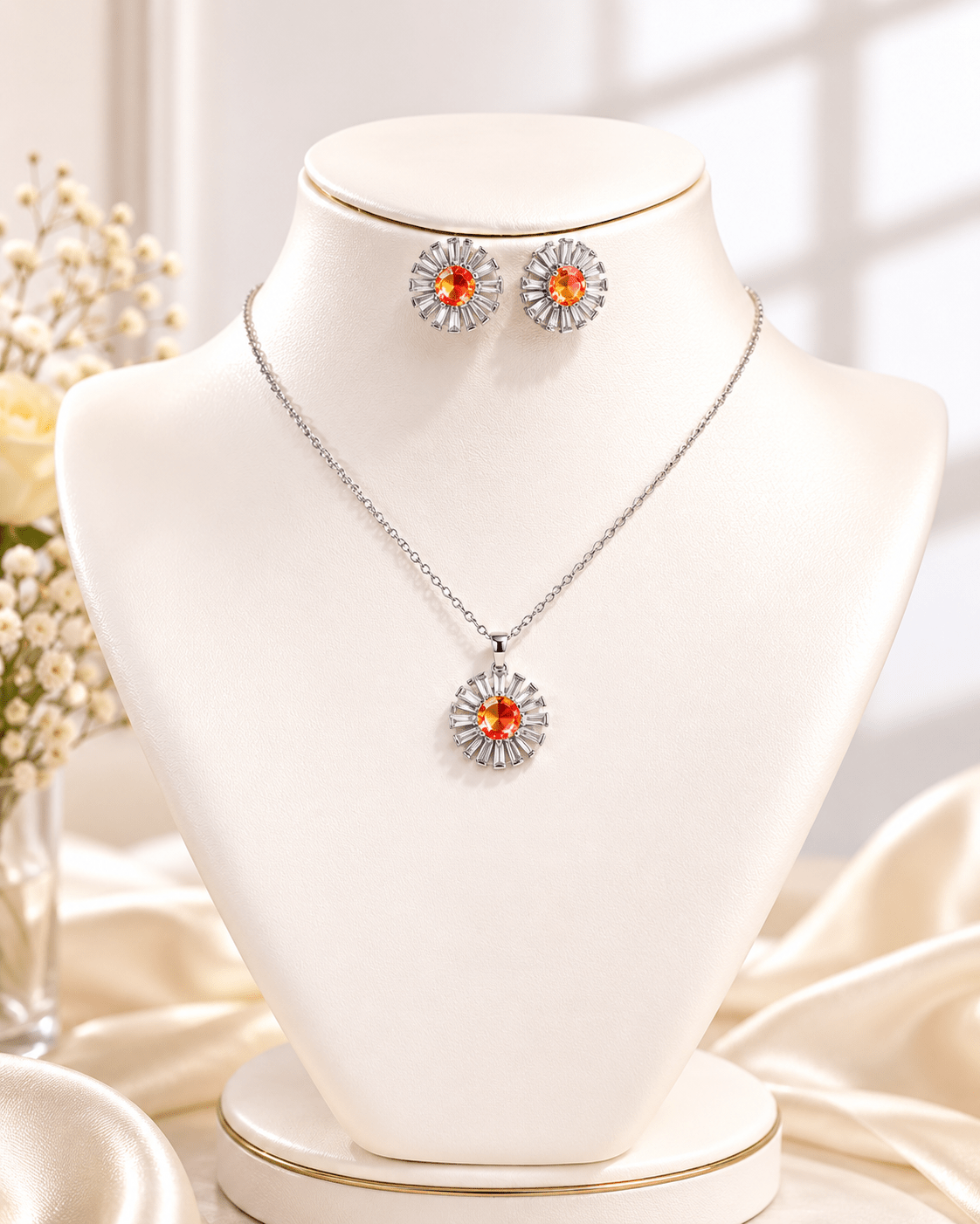 Orange Sunflower Crystal Pendant Set - Maxiblink