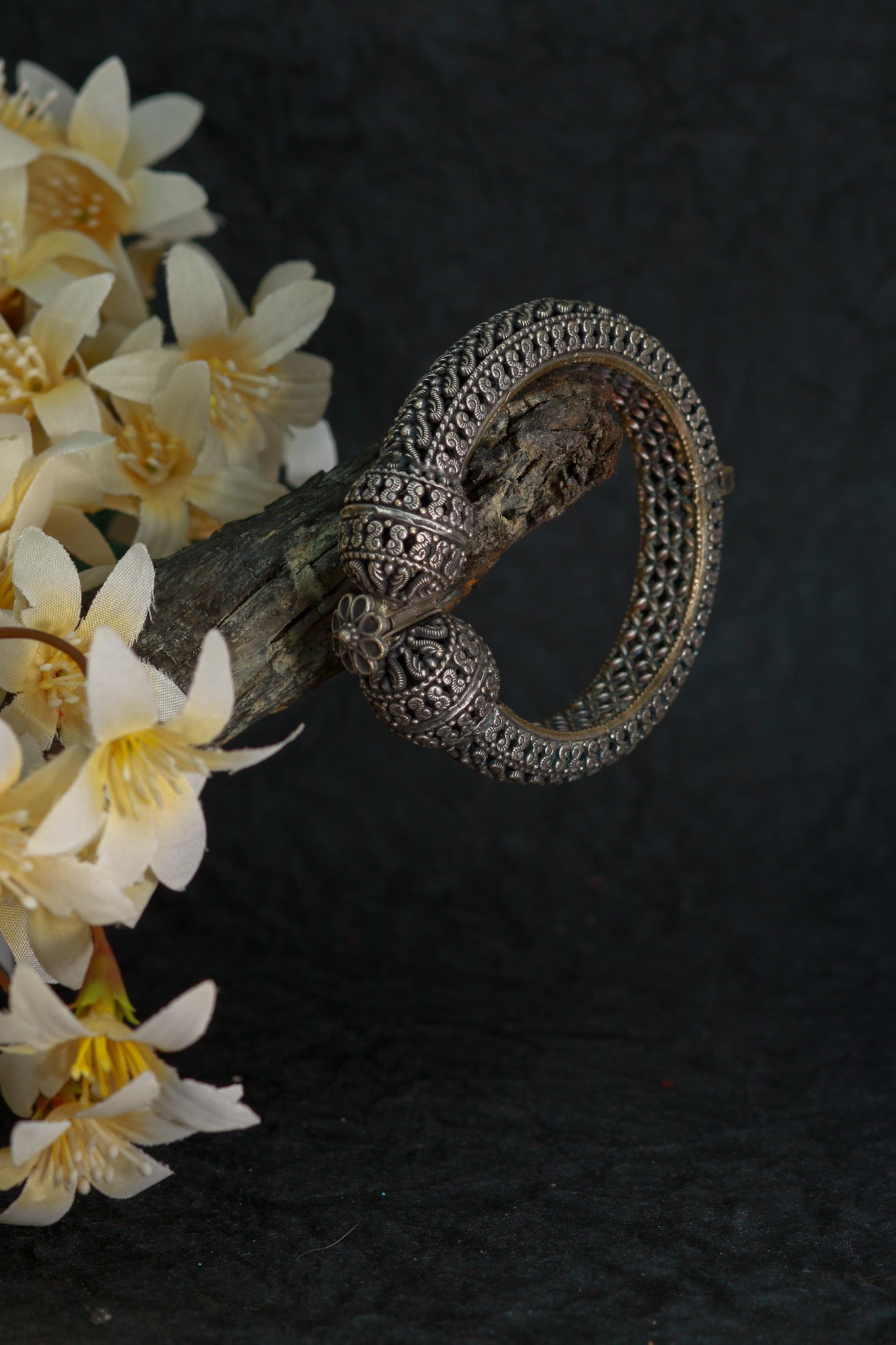 Oxidised Antique Design Brass Base Free Size Openable Heavy Antique Dome Bangle for Women - Maxiblink