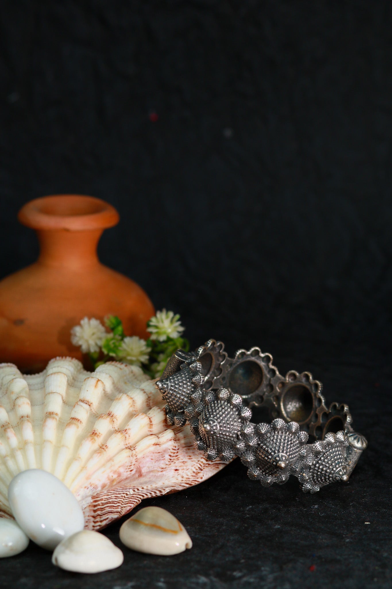 Oxidised Antique Design Brass Base Openable Tribal Spike / Cone - Stud Kada Bracelet for Women - Maxiblink