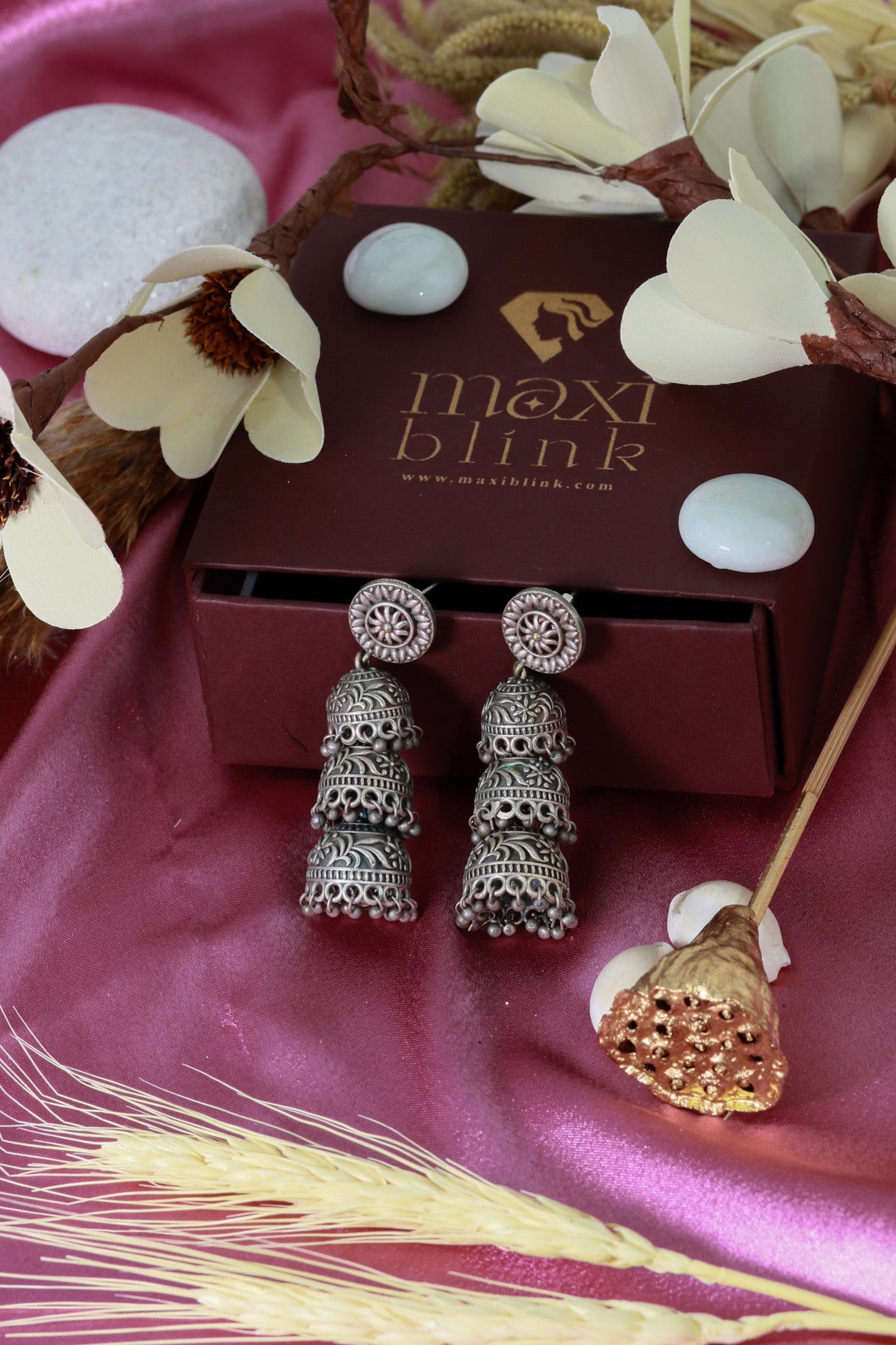 Oxidised German Silver Dome Jhumka Earrings - Maxiblink