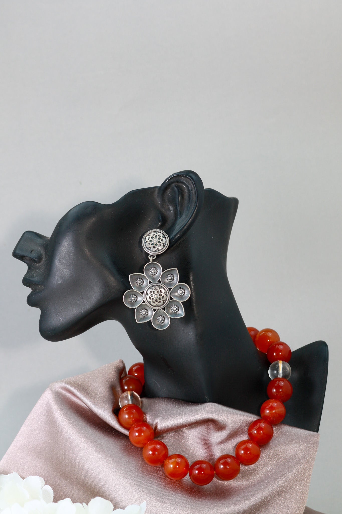 Oxidised German Silver Floral Statement Earrings - Maxiblink