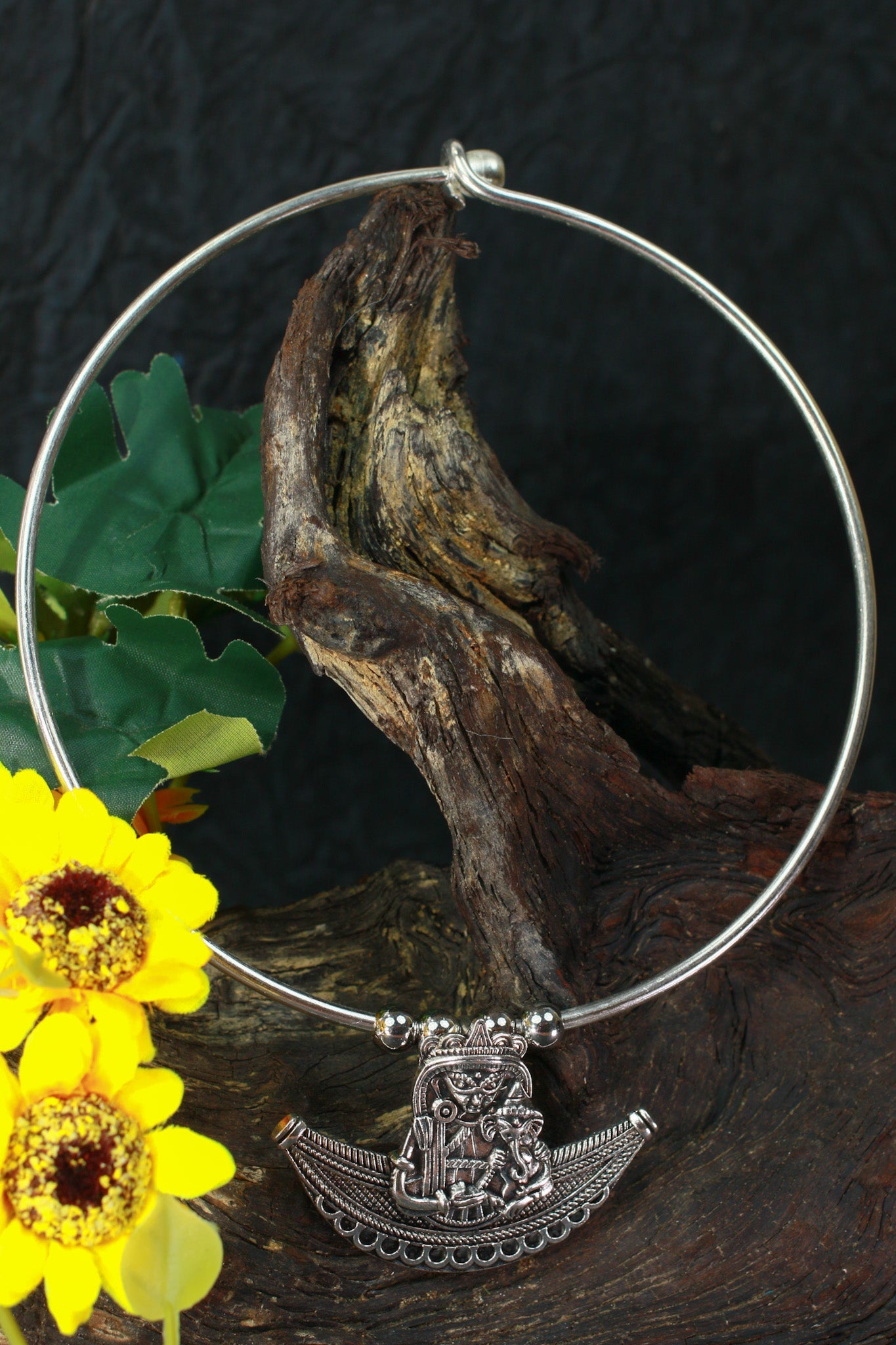 Oxidised German Silver Hansli Necklace with Goddess Motif Pendant - Maxiblink