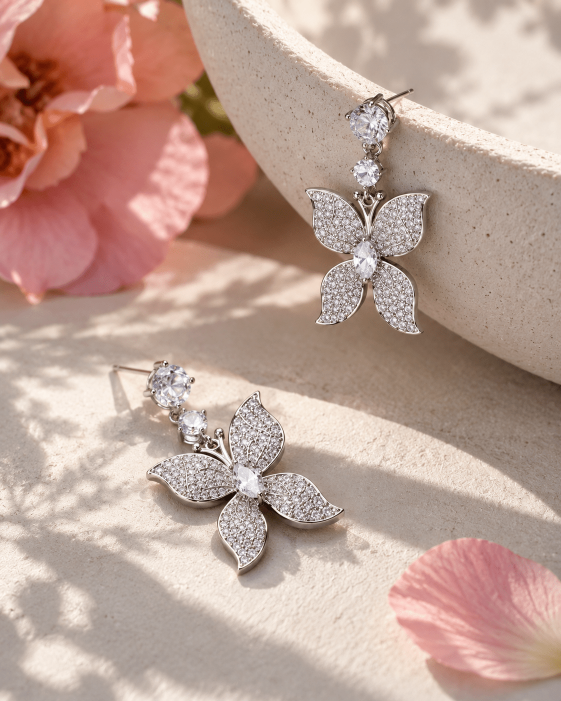 Pave Butterfly Drop Earrings Silver - Maxiblink