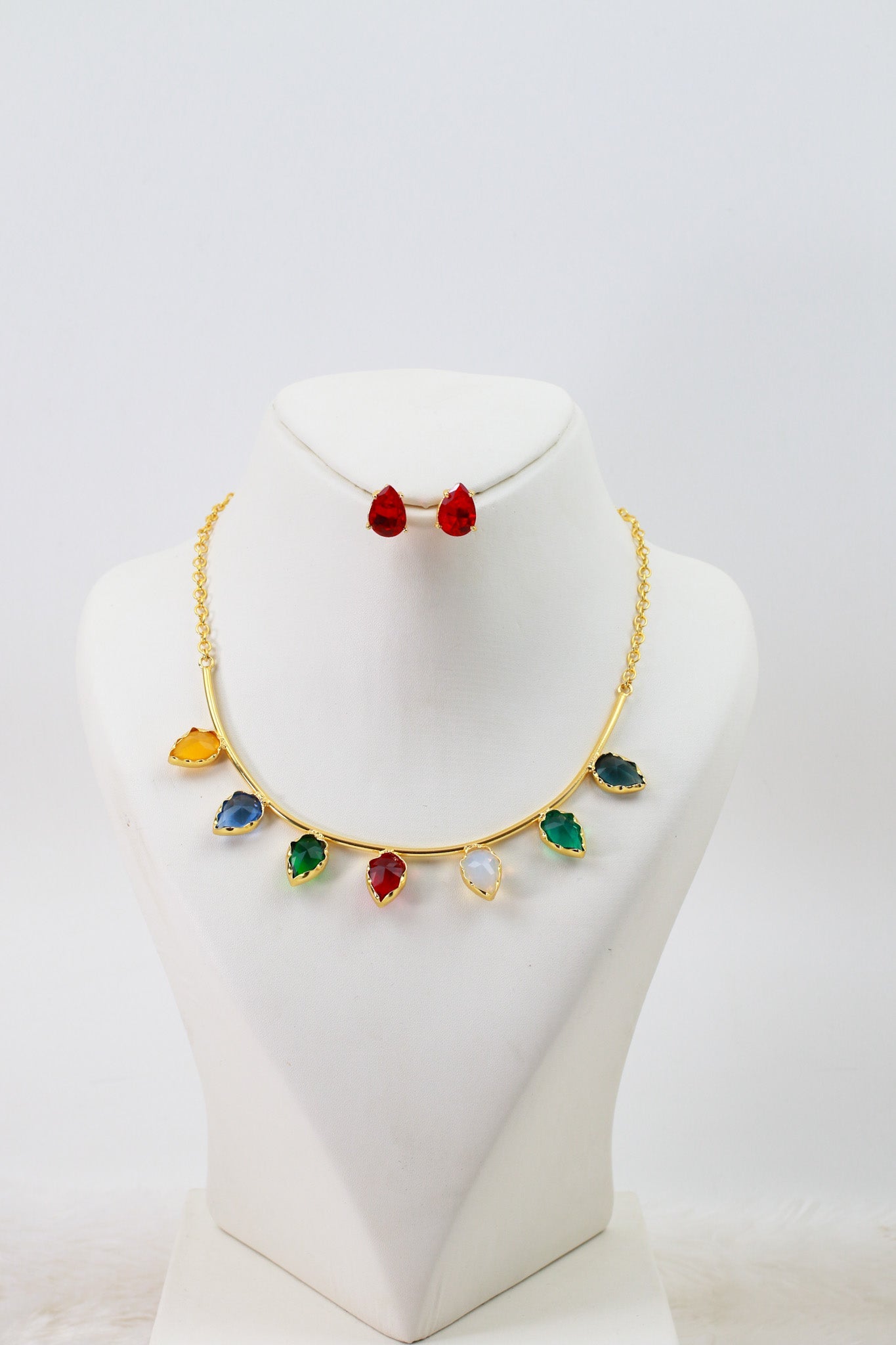 Pear - Drop Multicolour Necklace Set – Brass Gold Plated | Anti - Tarnish Coated - Maxiblink