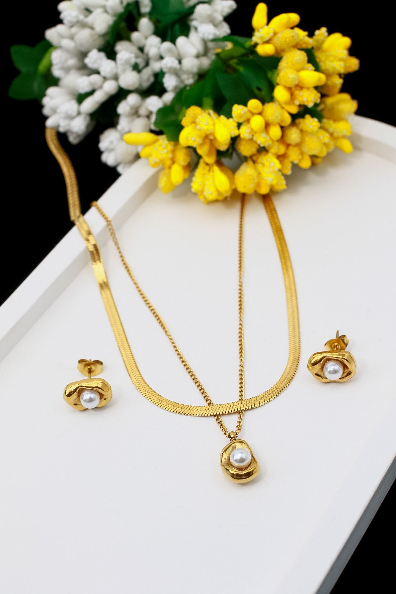 Pearl Drop Pendant Necklace & Earring Set