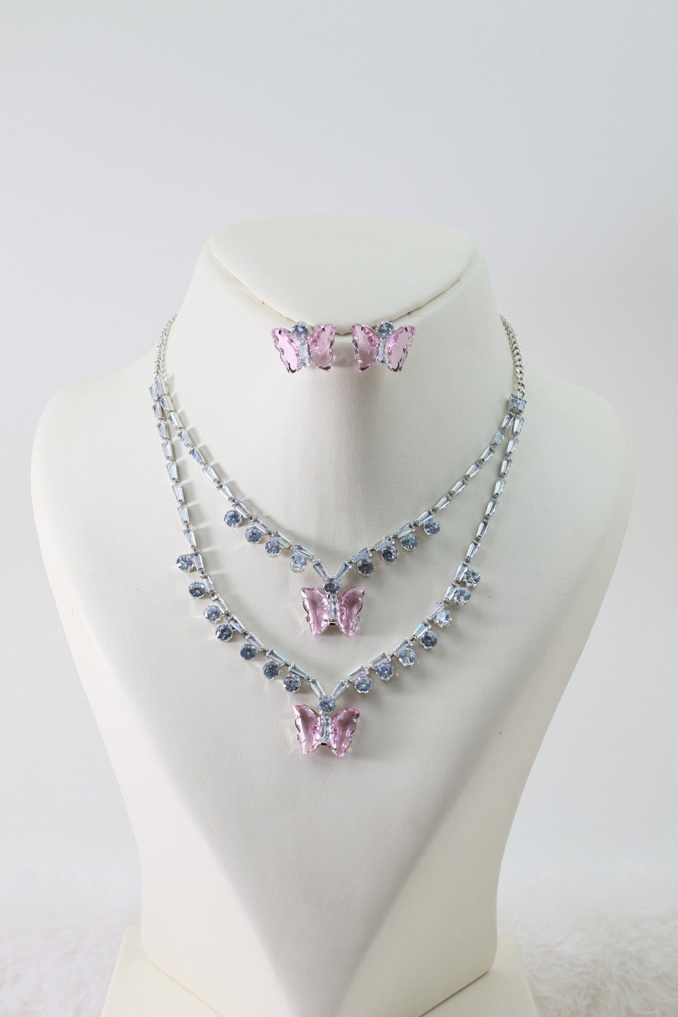 Pink Butterfly Korean Glass Stone Necklace Set | Premium Crystal Jewellery - Maxiblink