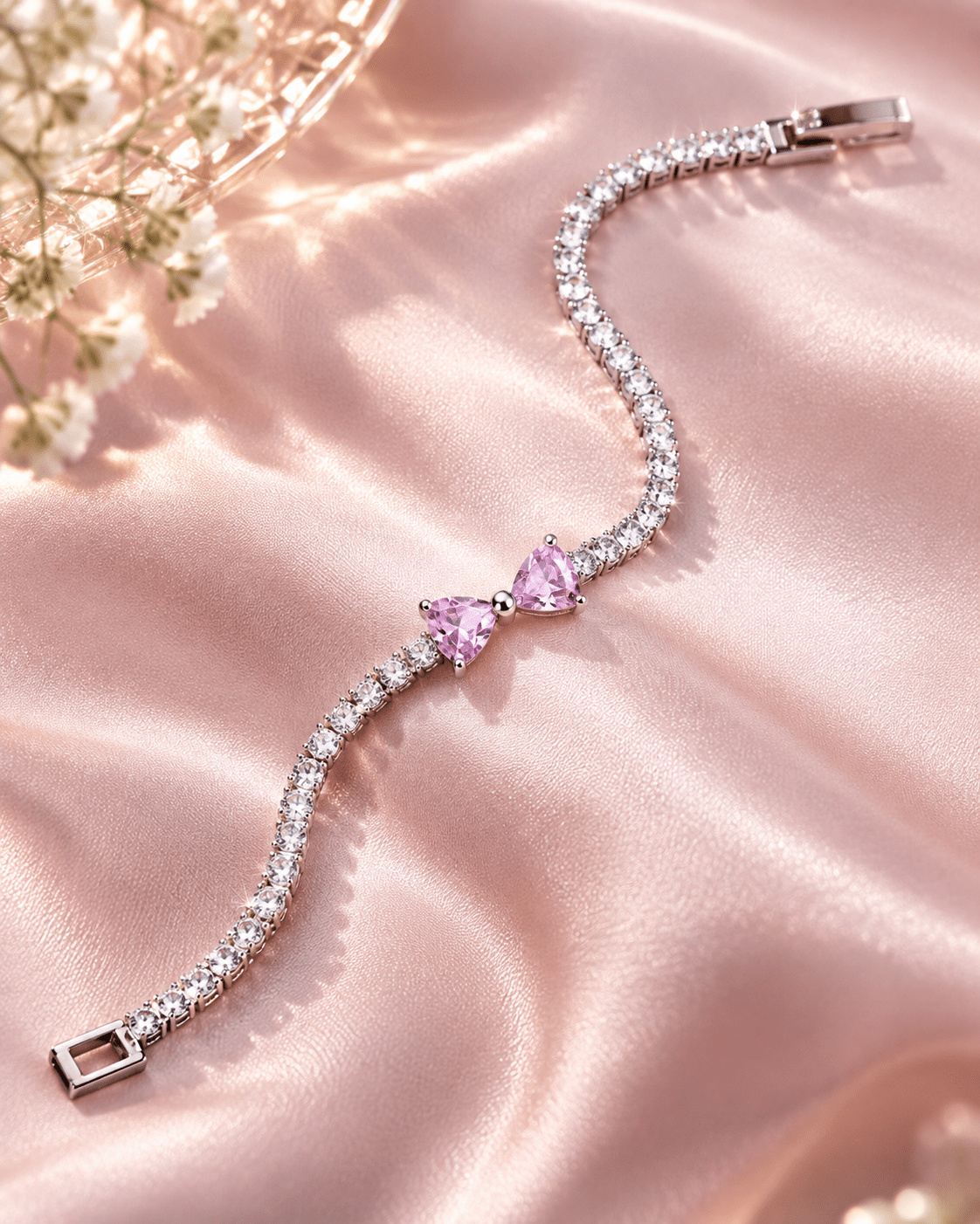 Pink Crystal Bow Tennis Bracelet - Maxiblink