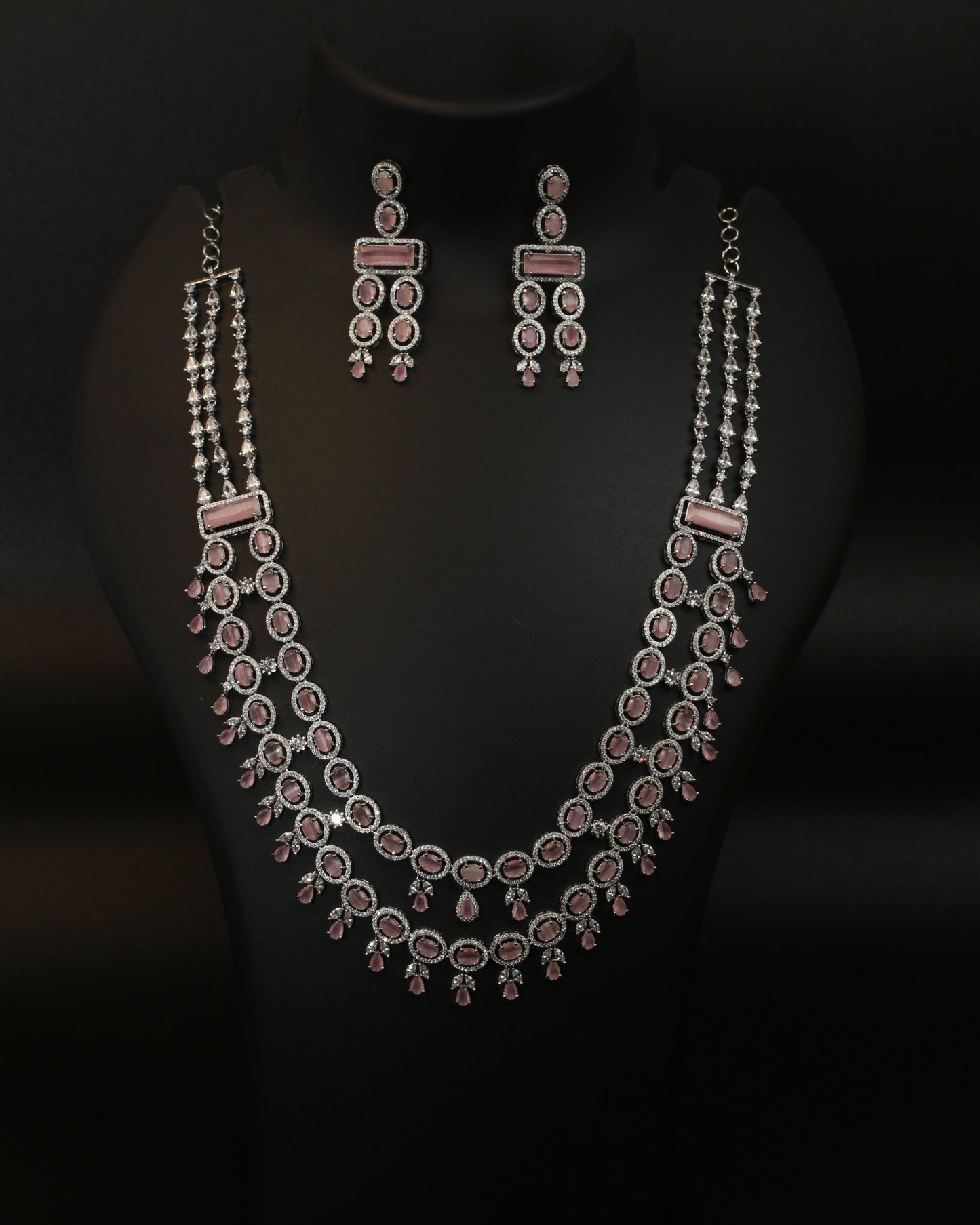 Pink Dual - Layer Festive AD Necklace Set - Maxiblink
