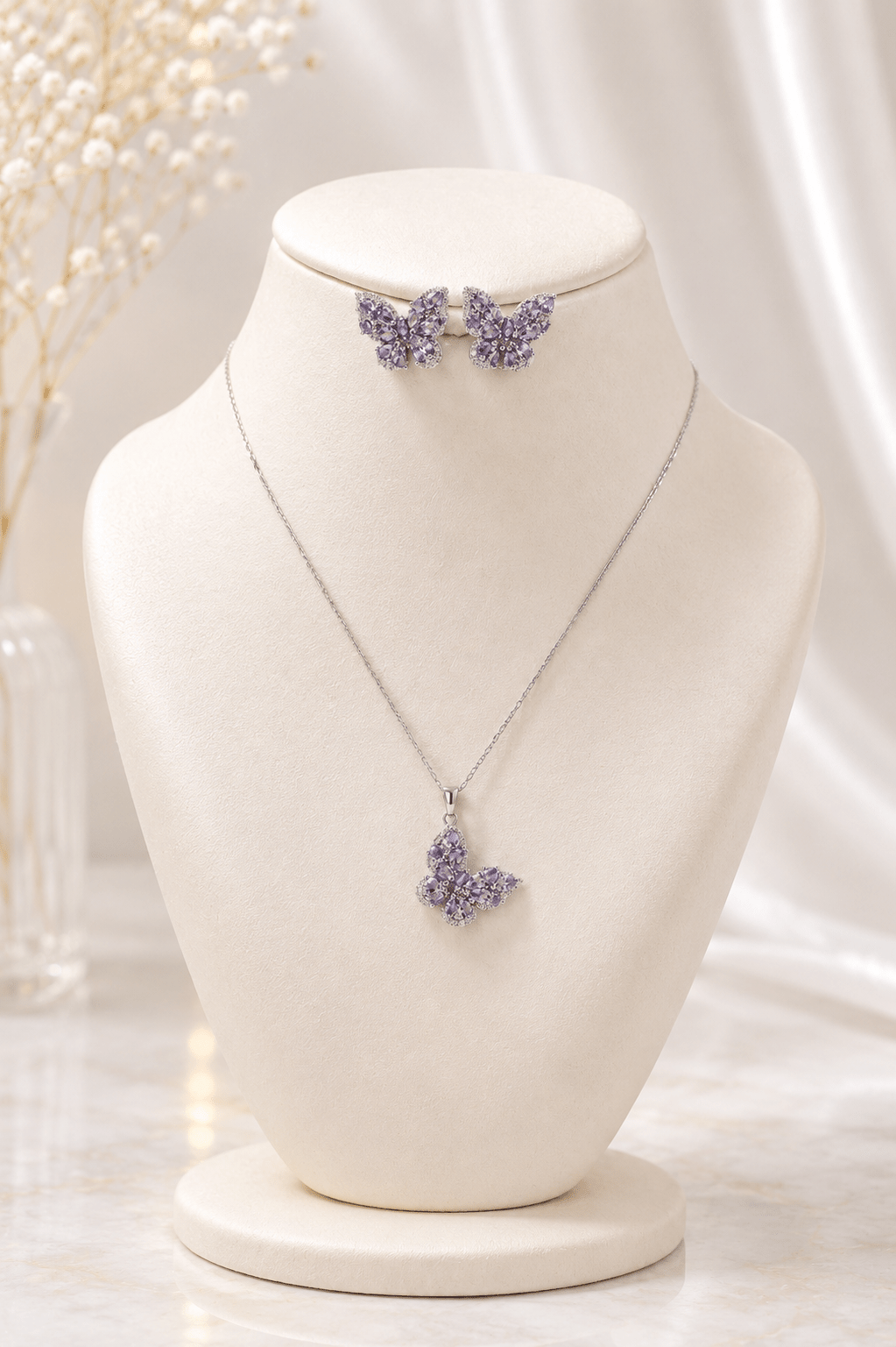 Pink Flower Crystal Pendant Set - Maxiblink