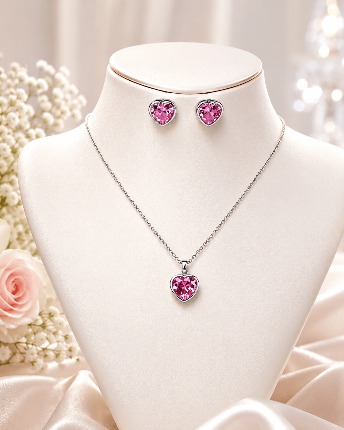 Pink Heart Crystal Pendant Set - Maxiblink