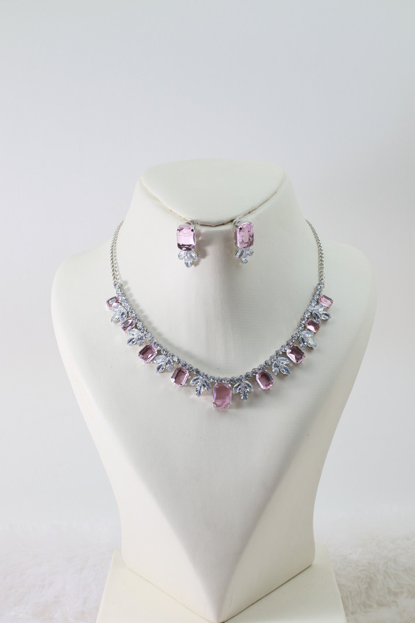 Pink Korean Glass Stone Necklace Set | Premium Crystal Jewellery - Maxiblink