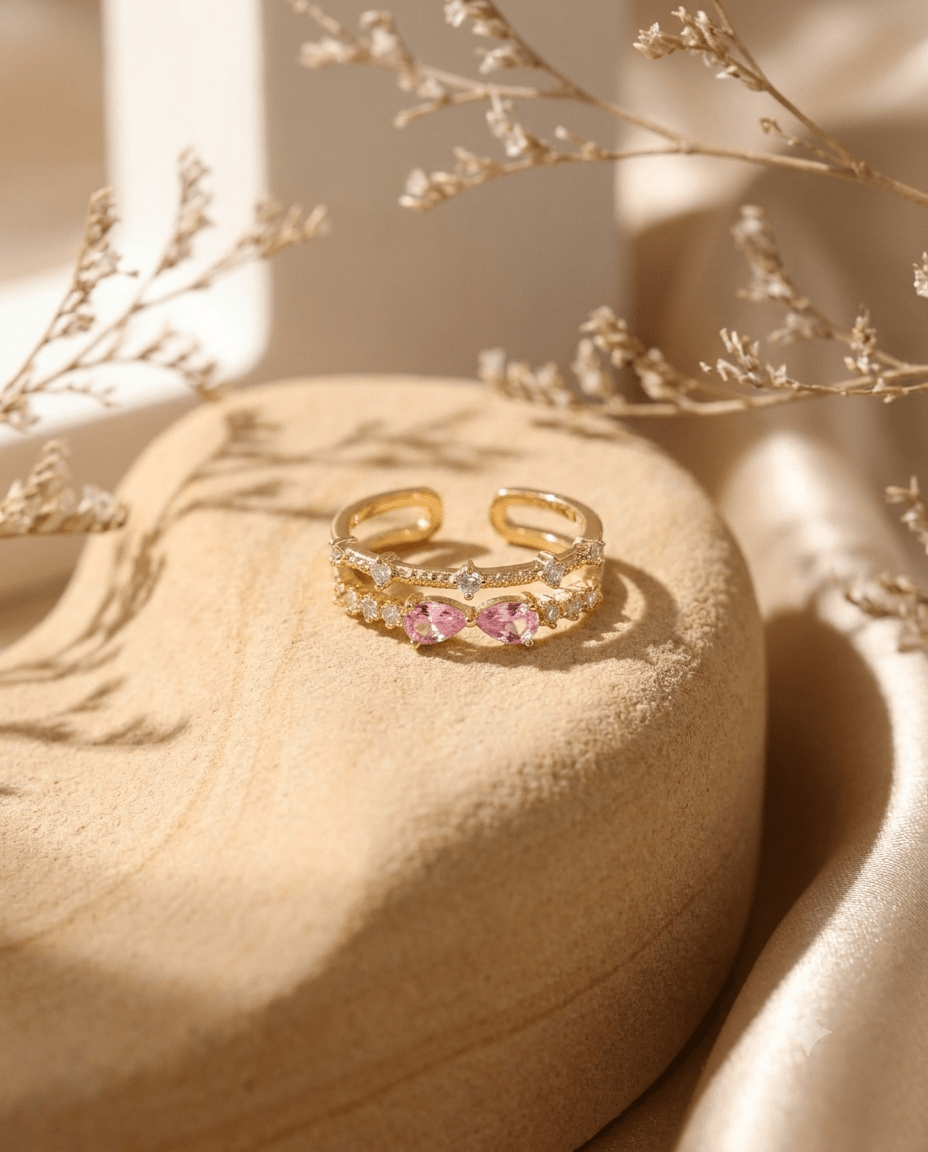 Pink Pear Crystal Double-Line Ring - Maxiblink