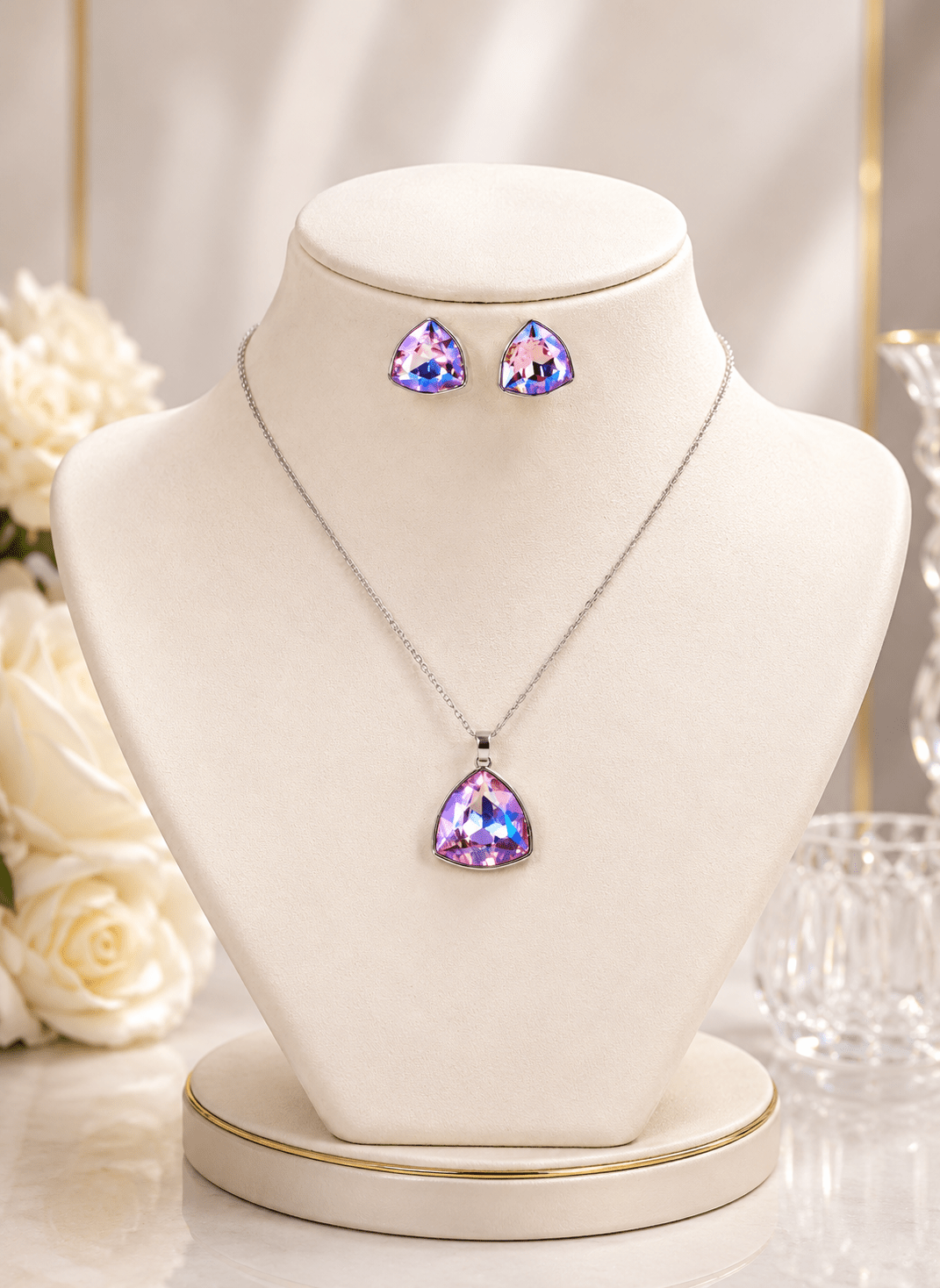 Pink Purple Crystal Trillion Pendant Set - Maxiblink