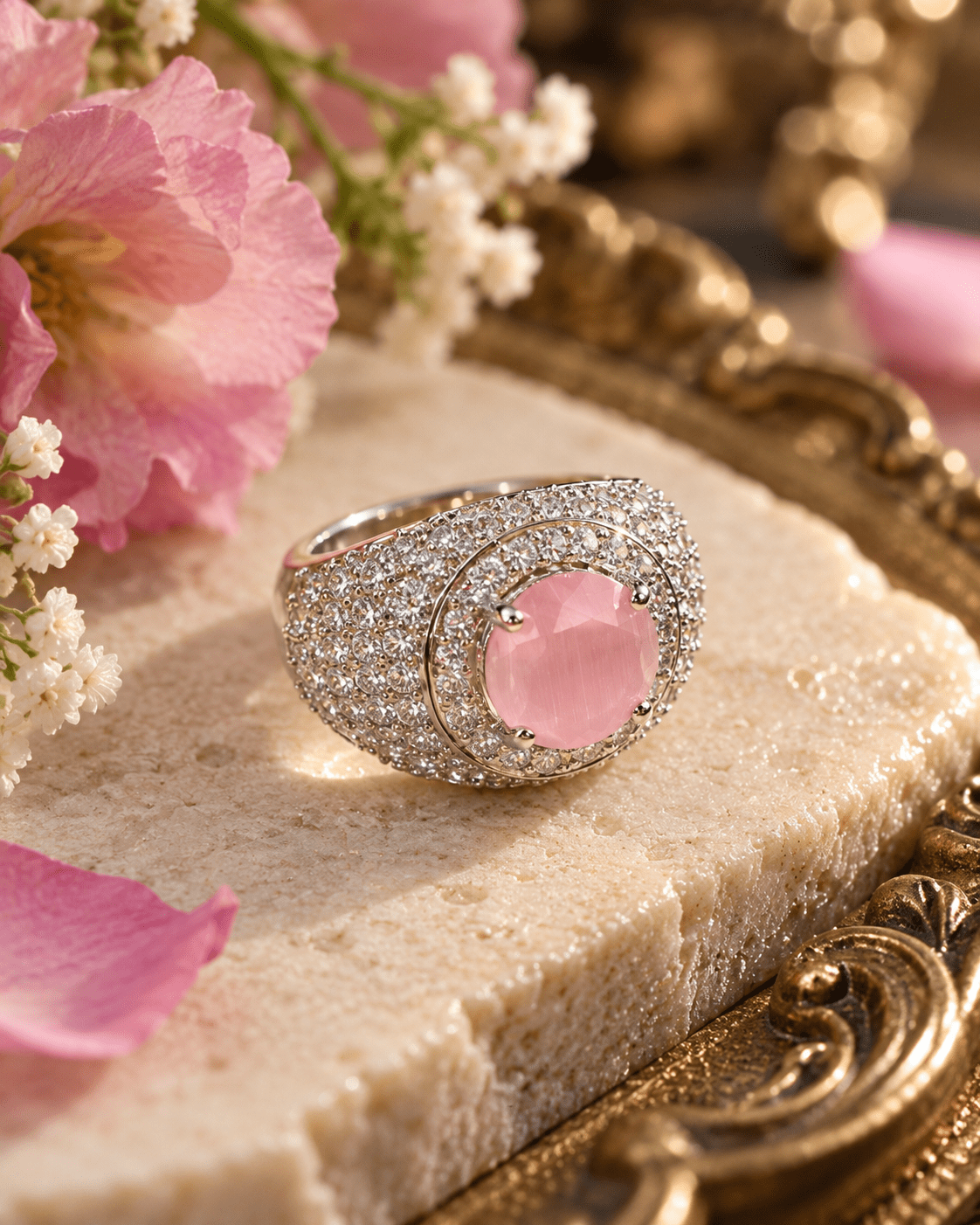 Pink Stone Pavé Dome Cocktail Ring - Maxiblink