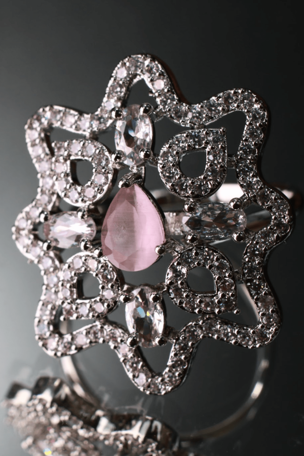 Pink Teardrop Floral Adjustable Ring - Maxiblink
