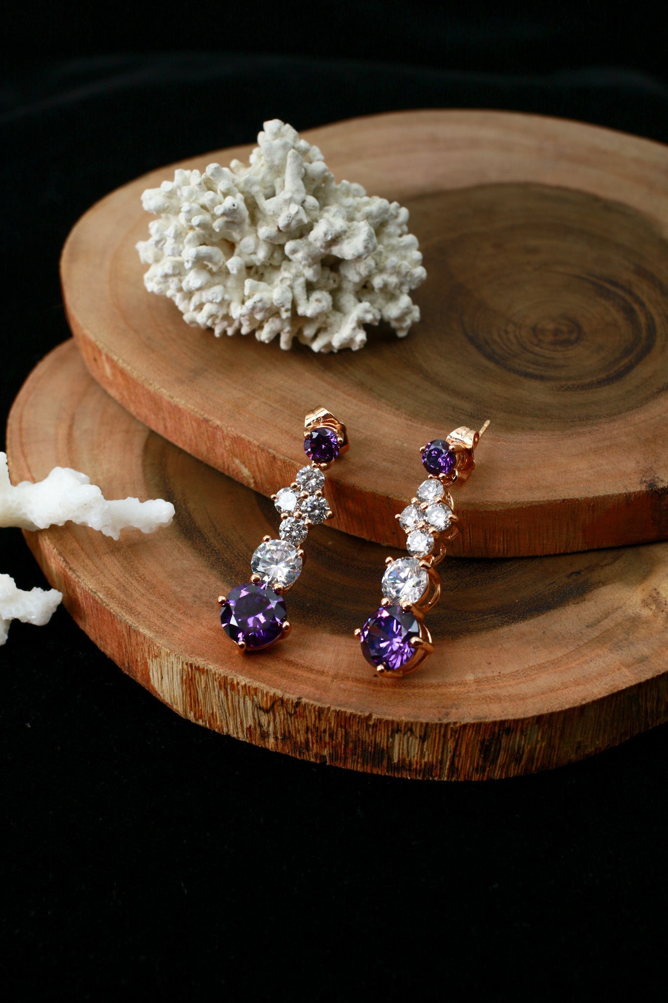 Purple Crystal Cascade Drop Earrings - Maxiblink