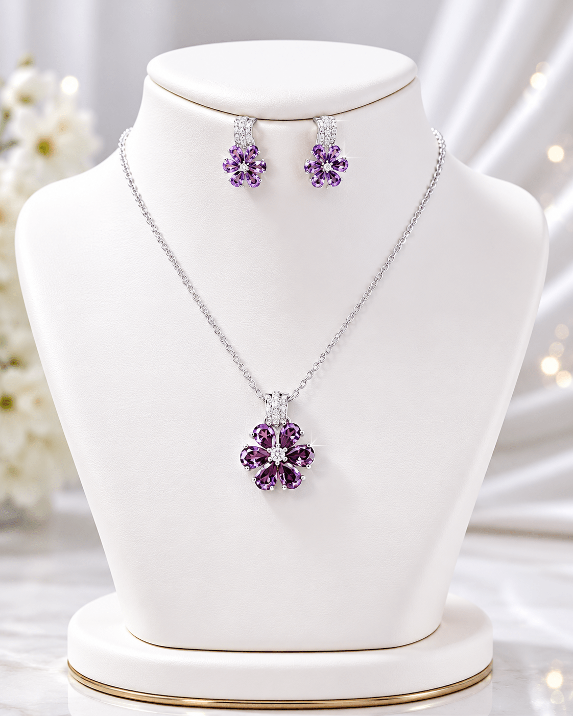 Purple Flower Crystal Pendant Set - Maxiblink