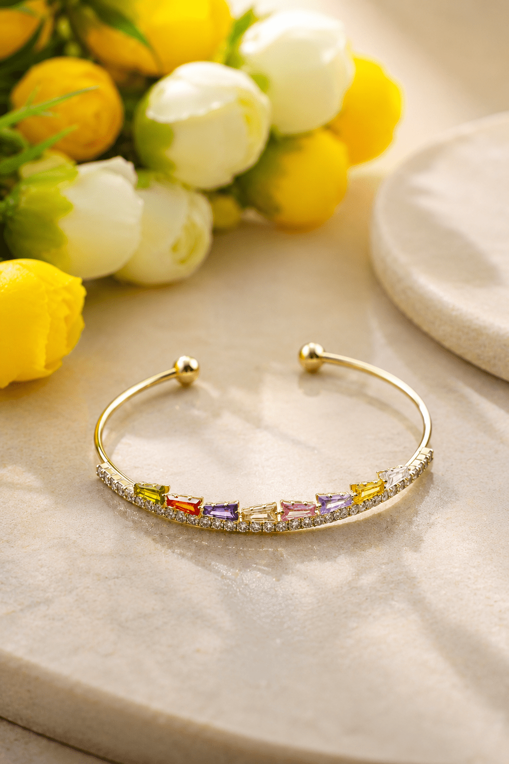 Rainbow Baguette Crystal Cuff Bracelet - Maxiblink