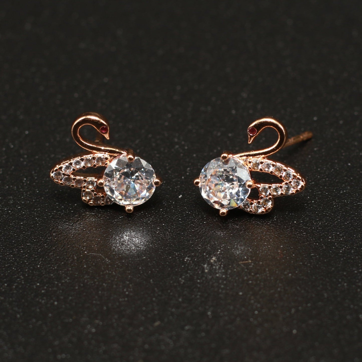 Rose Gold Swan - Shaped Zircon Stud Earrings | Nature - Inspired Anti - Tarnish - Maxiblink