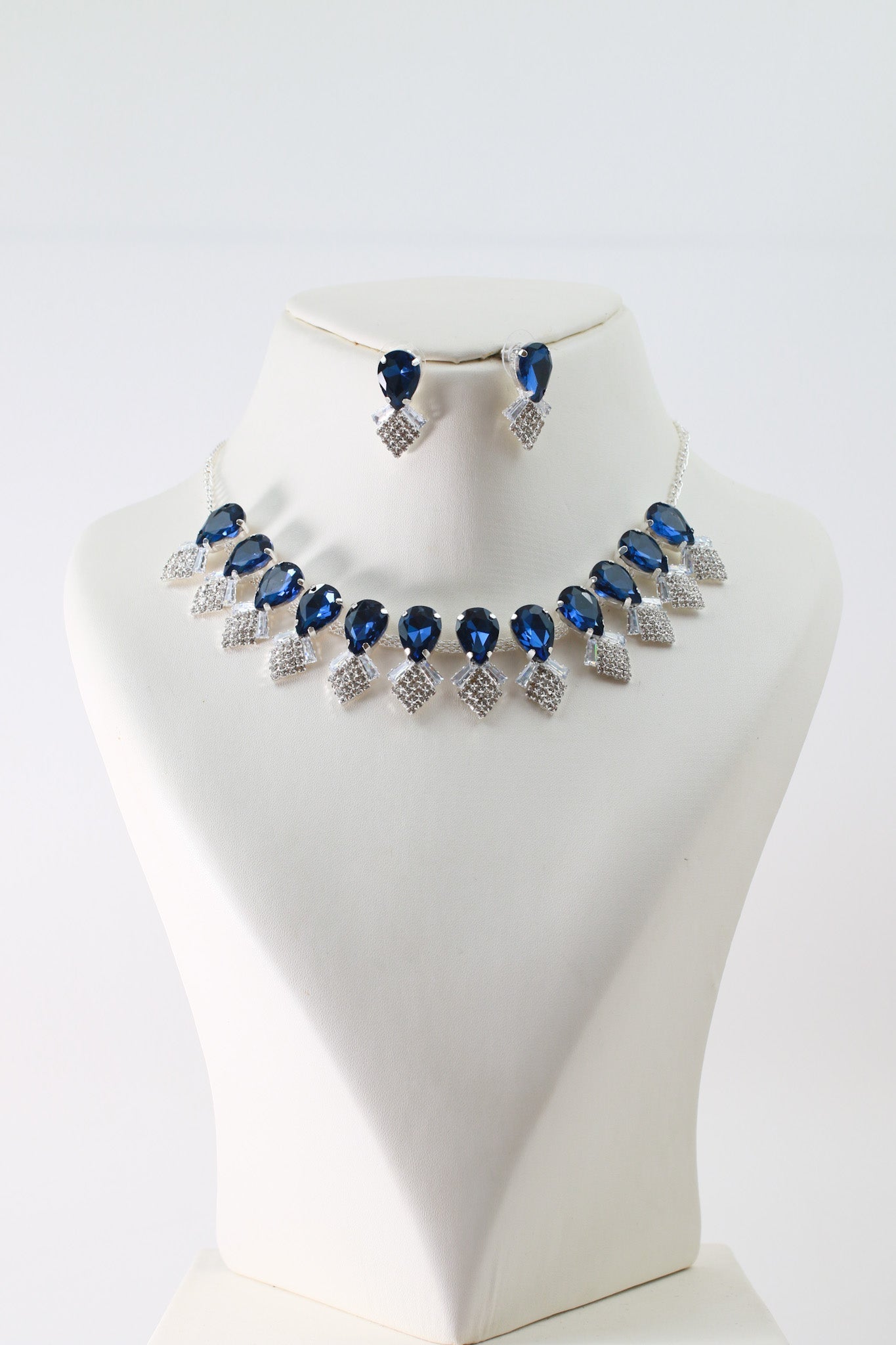Royal Blue Korean Glass Stone Necklace Set | Luxury Crystal Jewellery - Maxiblink