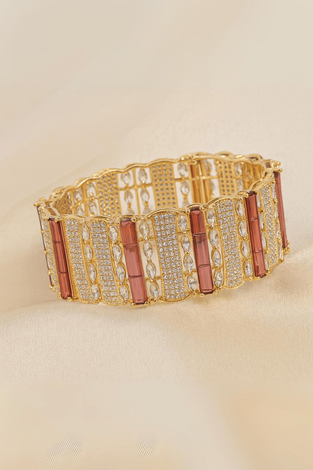 Royal Gold Kada with Red and White Stone Embellishments - Maxiblink