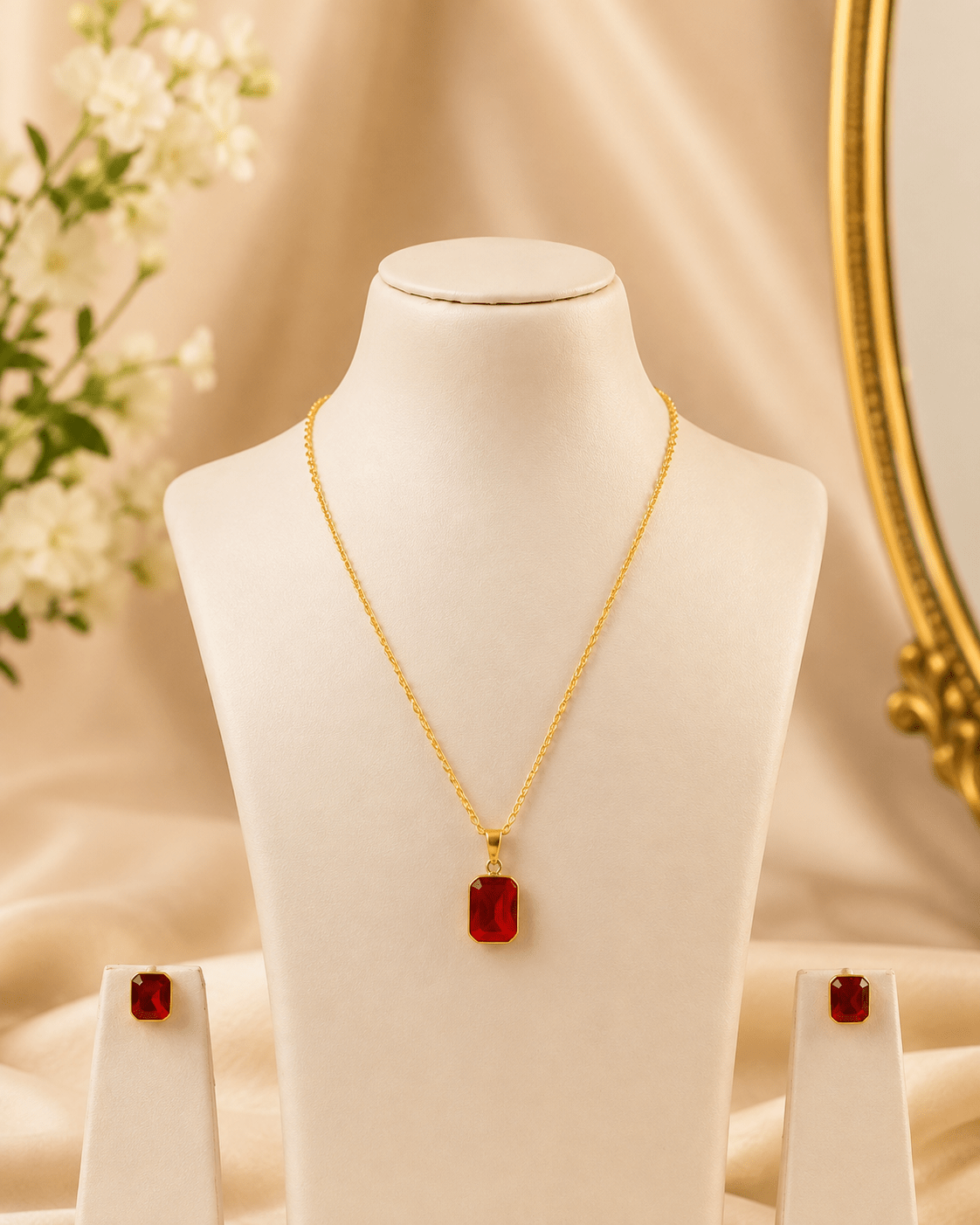 Ruby Rectangle Crystal Pendant Set - Maxiblink