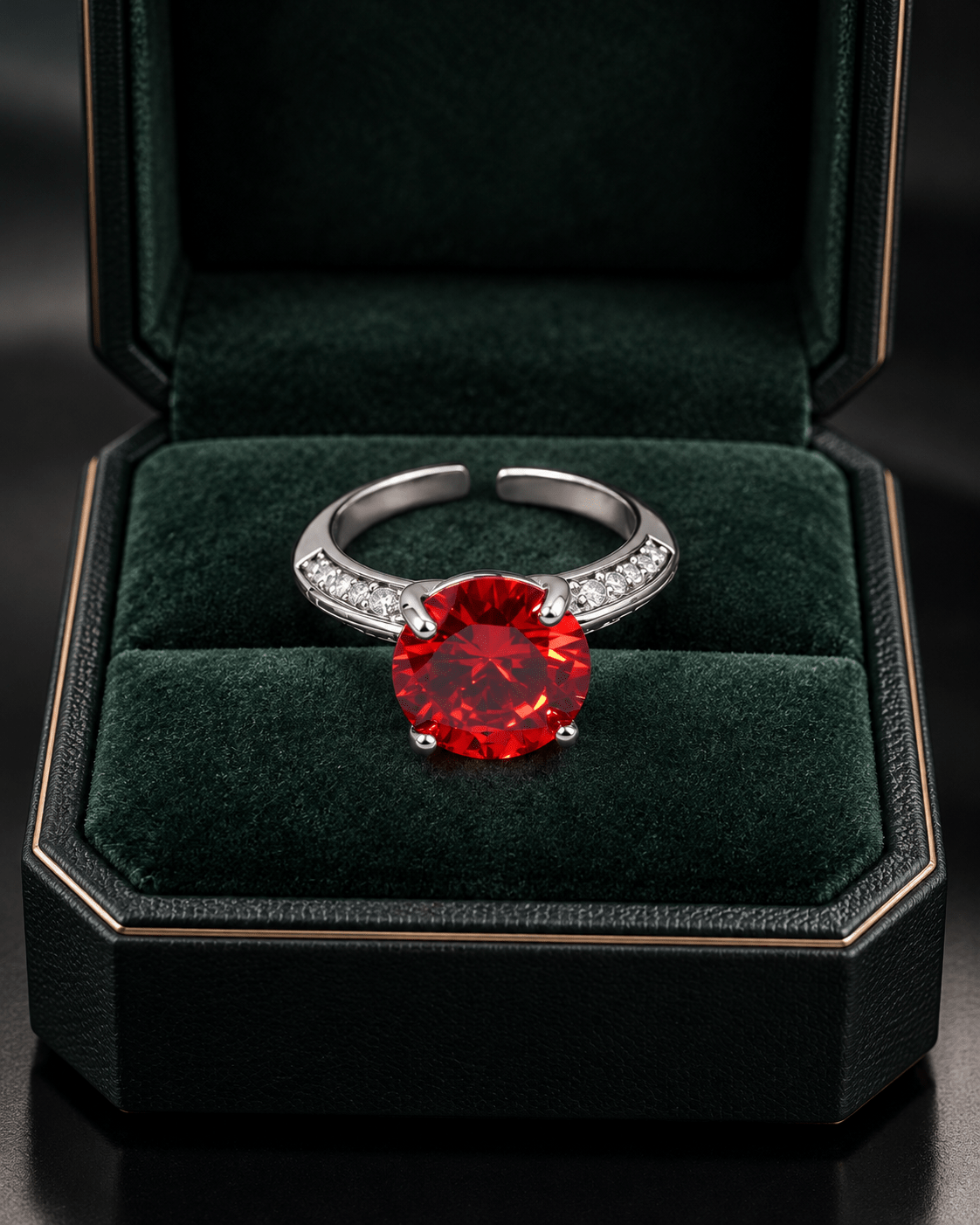 Ruby Red Round Solitaire Ring with Pavé Shoulders - Maxiblink