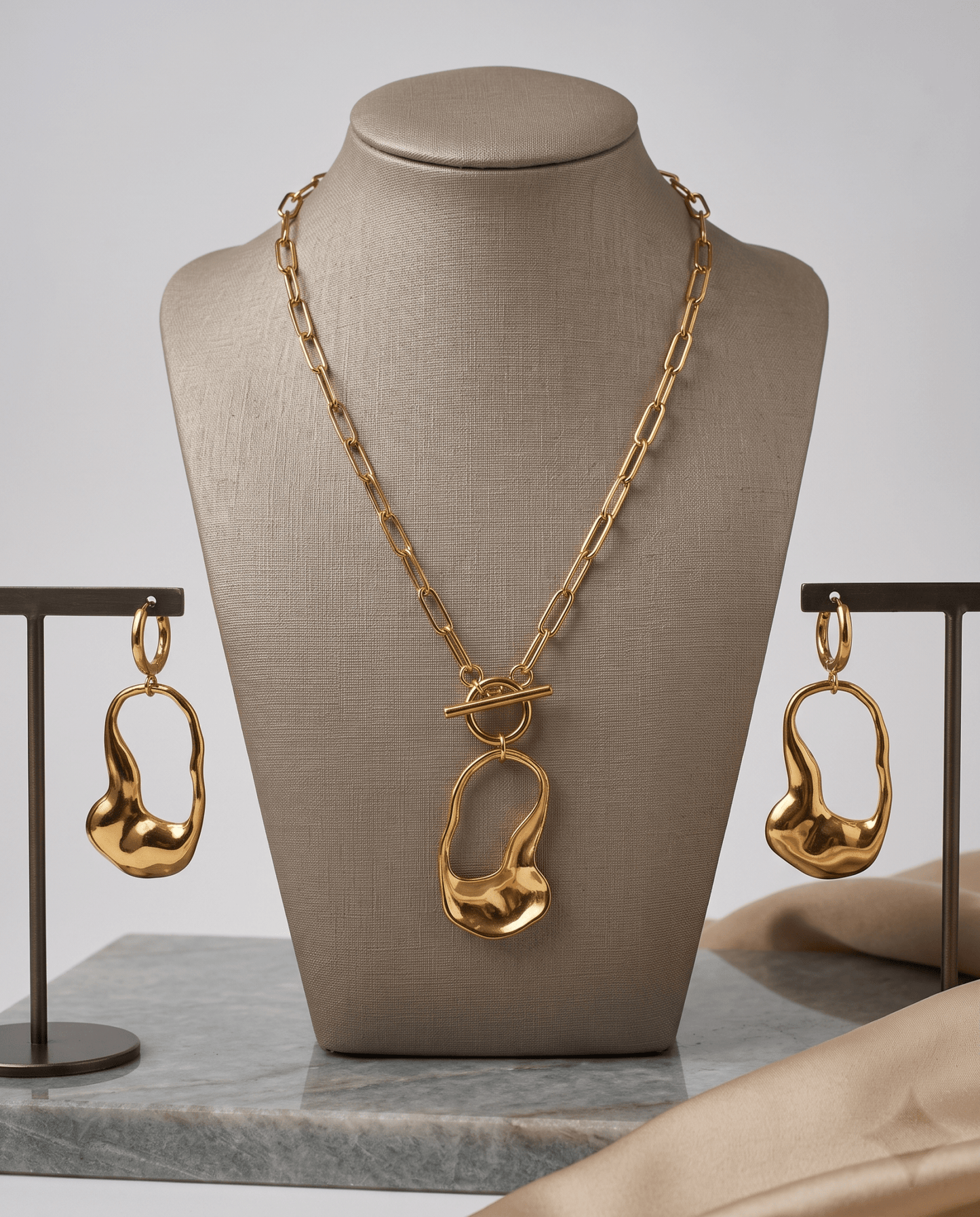 Sculptural Asymmetric Pendant Necklace & Earring Set