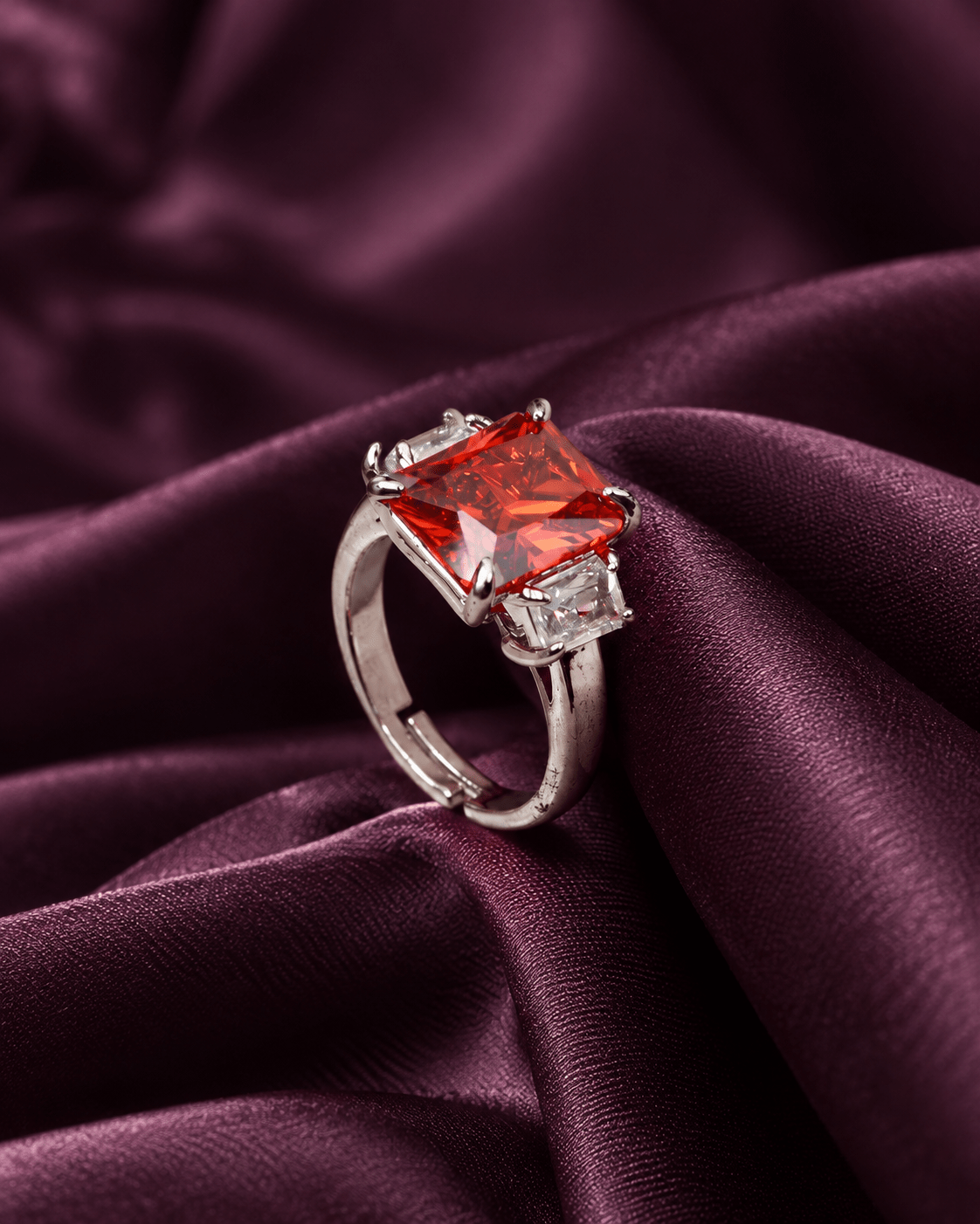 Sunset Orange Emerald-Cut Three-Stone Ring - Maxiblink