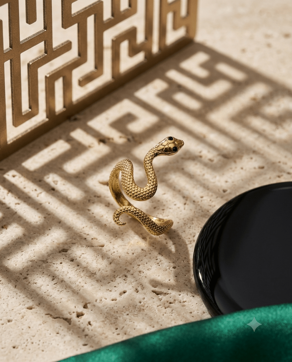 Textured Gold Serpent Wrap Ring, free-size open band — MaxiBlink gold-plated demi-fine jewellery