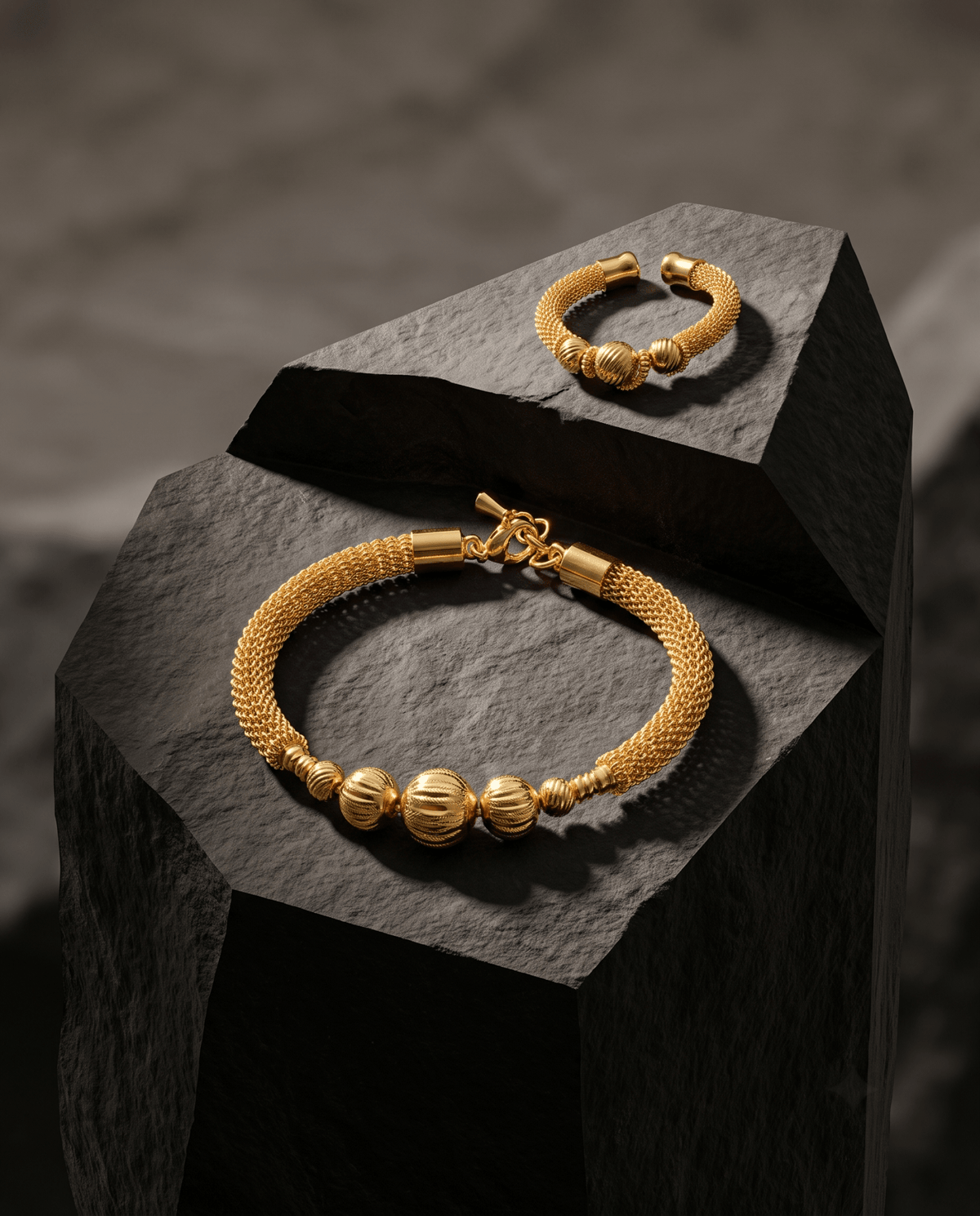 Twisted Mesh Beaded Bracelet & Ring Set - Maxiblink