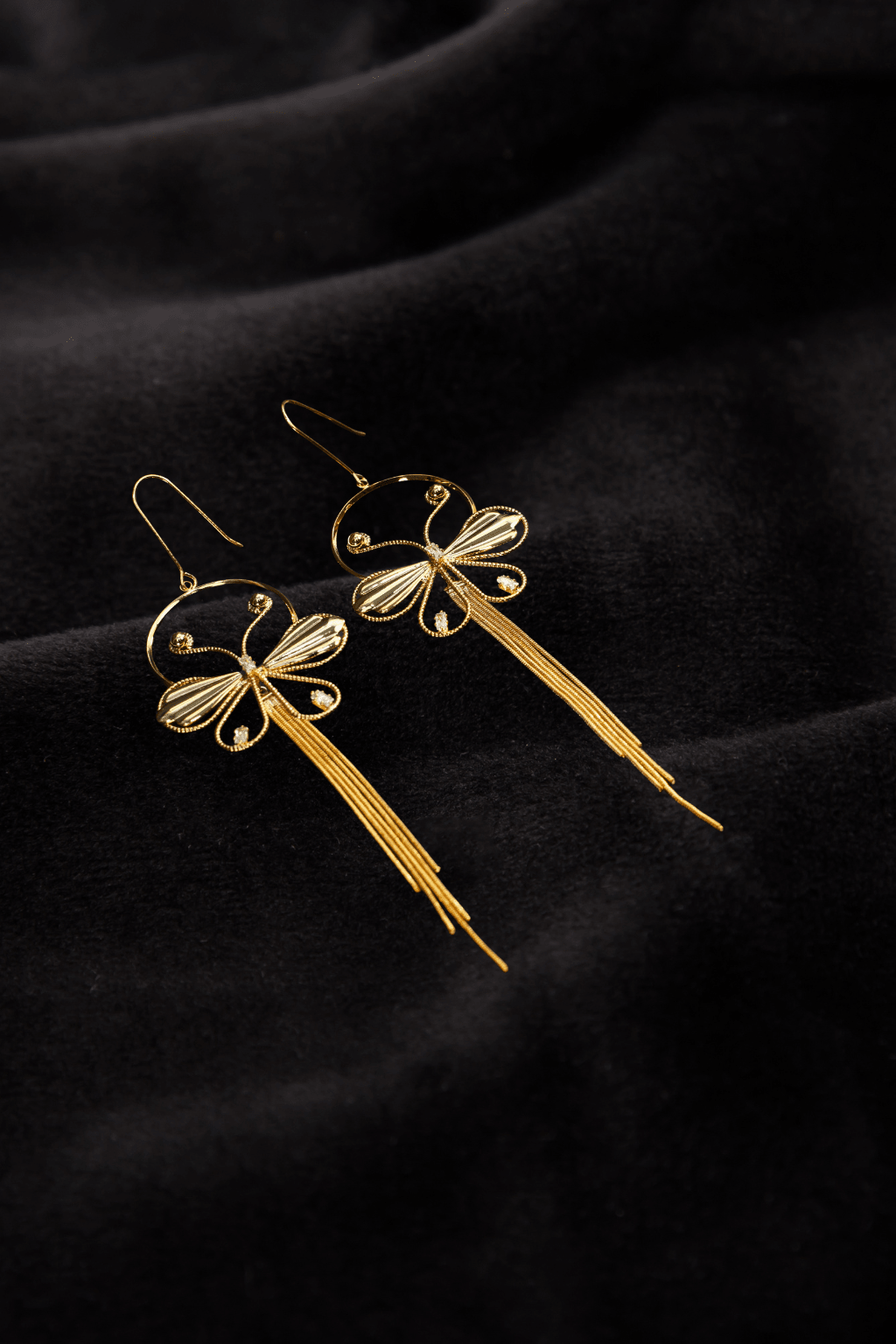 Wire Butterfly Tassel Earrings – Artistic Gold Anti - Tarnish - Maxiblink