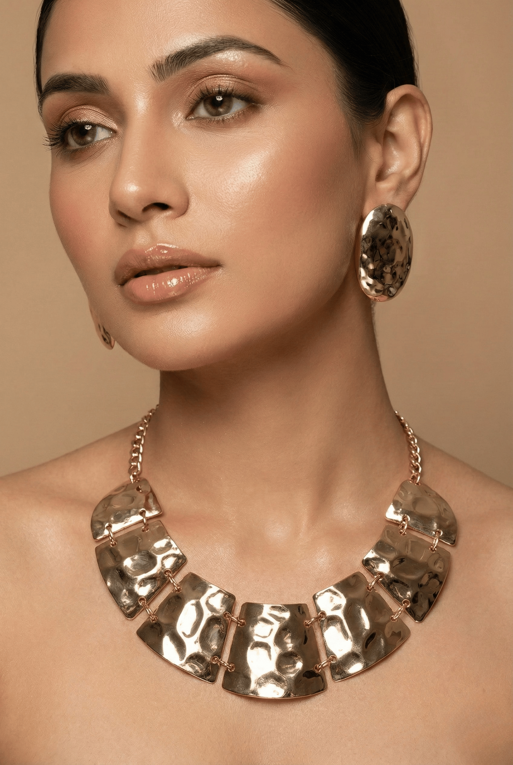 Anti‑Tarnish Hammered Gold Statement Necklace Set with Earrings – Bold Premium Party Wear Jewellery – anti-tarnish necklaces for women India – MaxiBlink