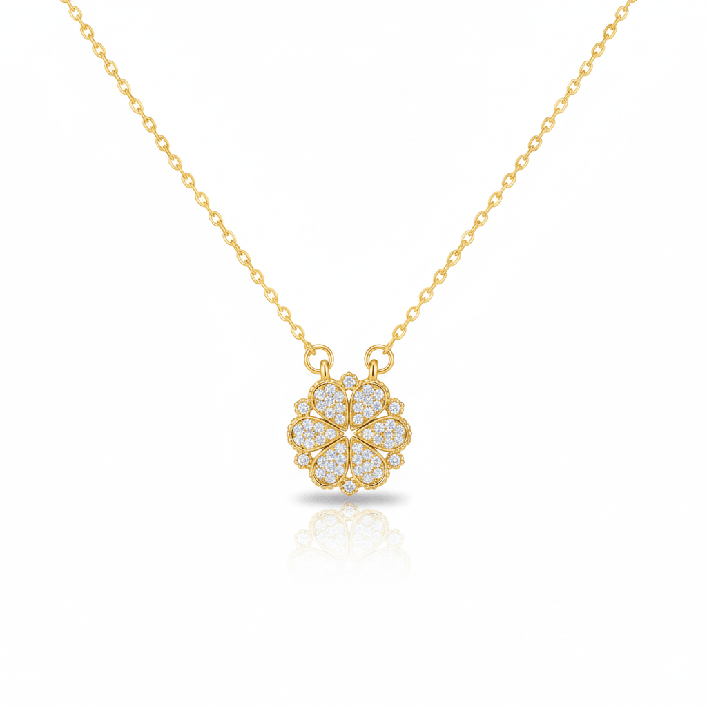 3 - in - 1 Magnetic Teardrop Pendant Necklace – Convertible Flower, Heart & Petal Design, Gold Tone Anti - Tarnish - Maxiblink