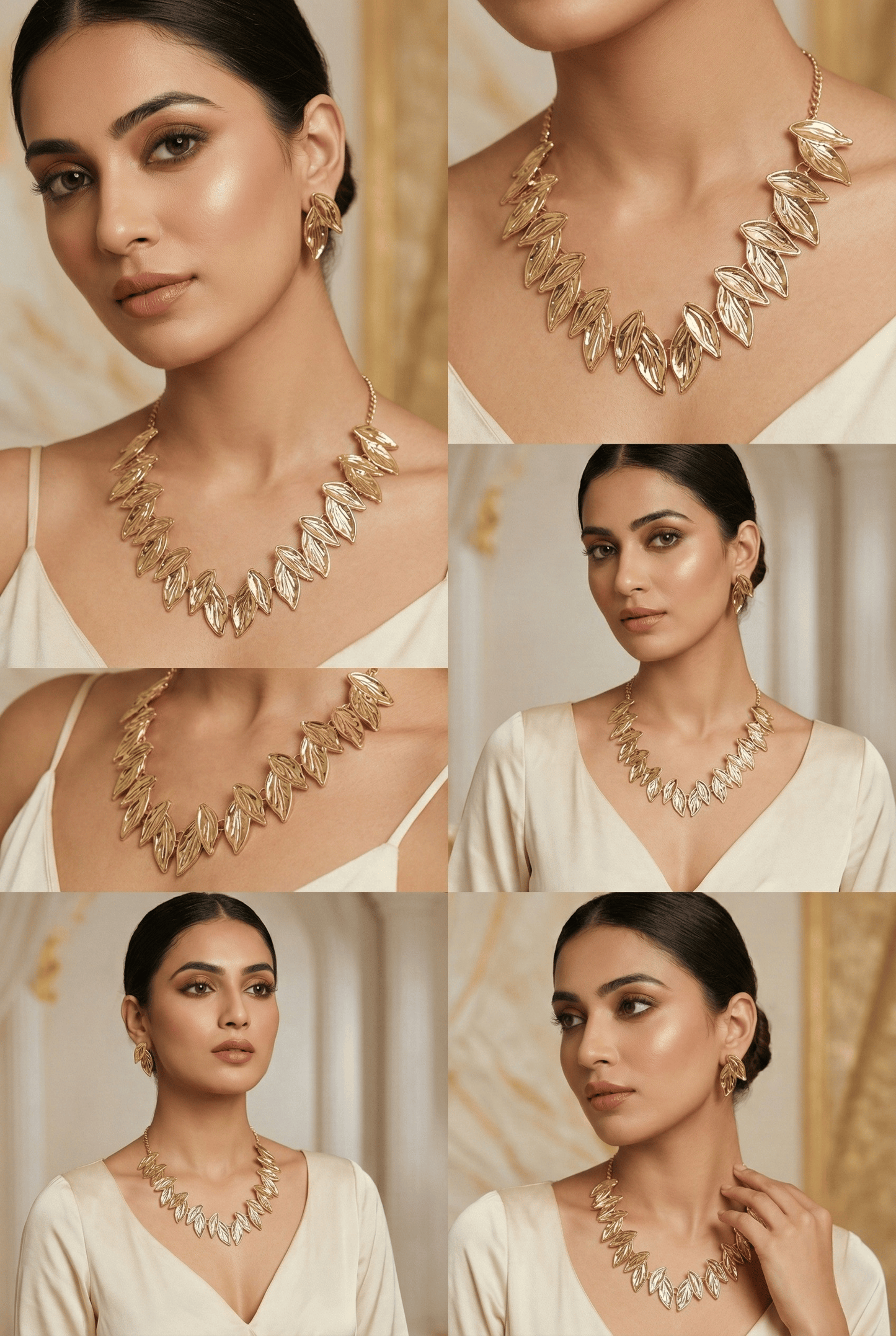 Anti‑Tarnish Elegant Gold Leaf Necklace & Earrings Set – Lightweight Premium Fashion Jewellery – anti-tarnish necklaces for women India – MaxiBlink