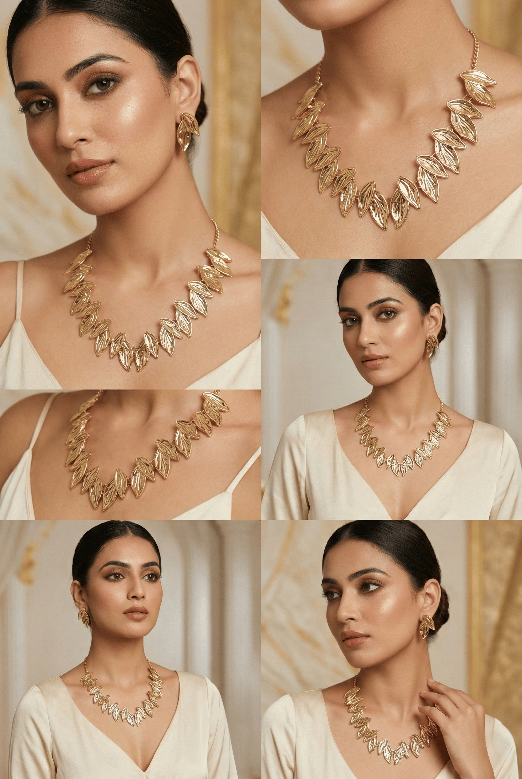 Anti‑Tarnish Elegant Gold Leaf Necklace & Earrings Set – Lightweight Premium Fashion Jewellery – anti-tarnish necklaces for women India – MaxiBlink